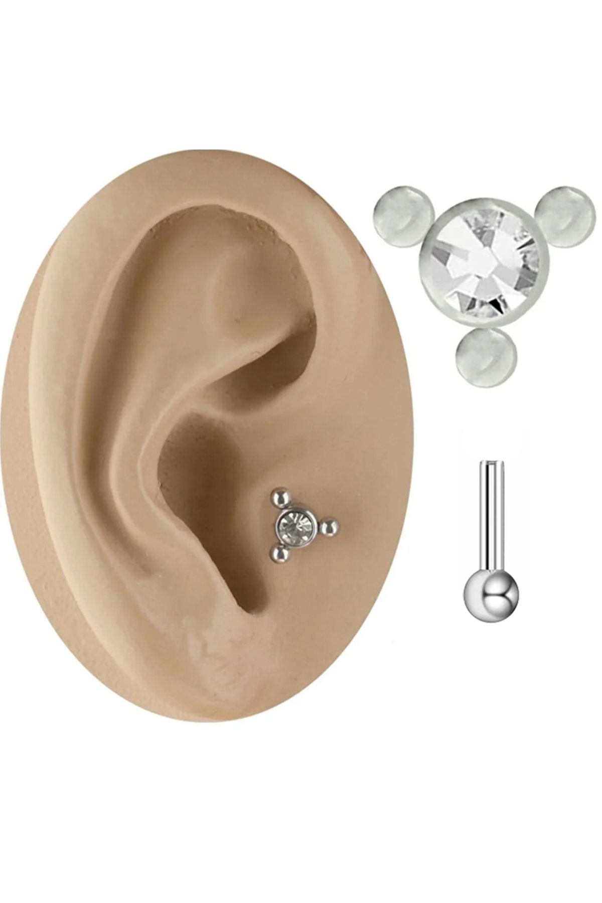 Cadının Dükkanı Üç Top Taşlı Çelik Tragus Helix Kıkırdak Piercing