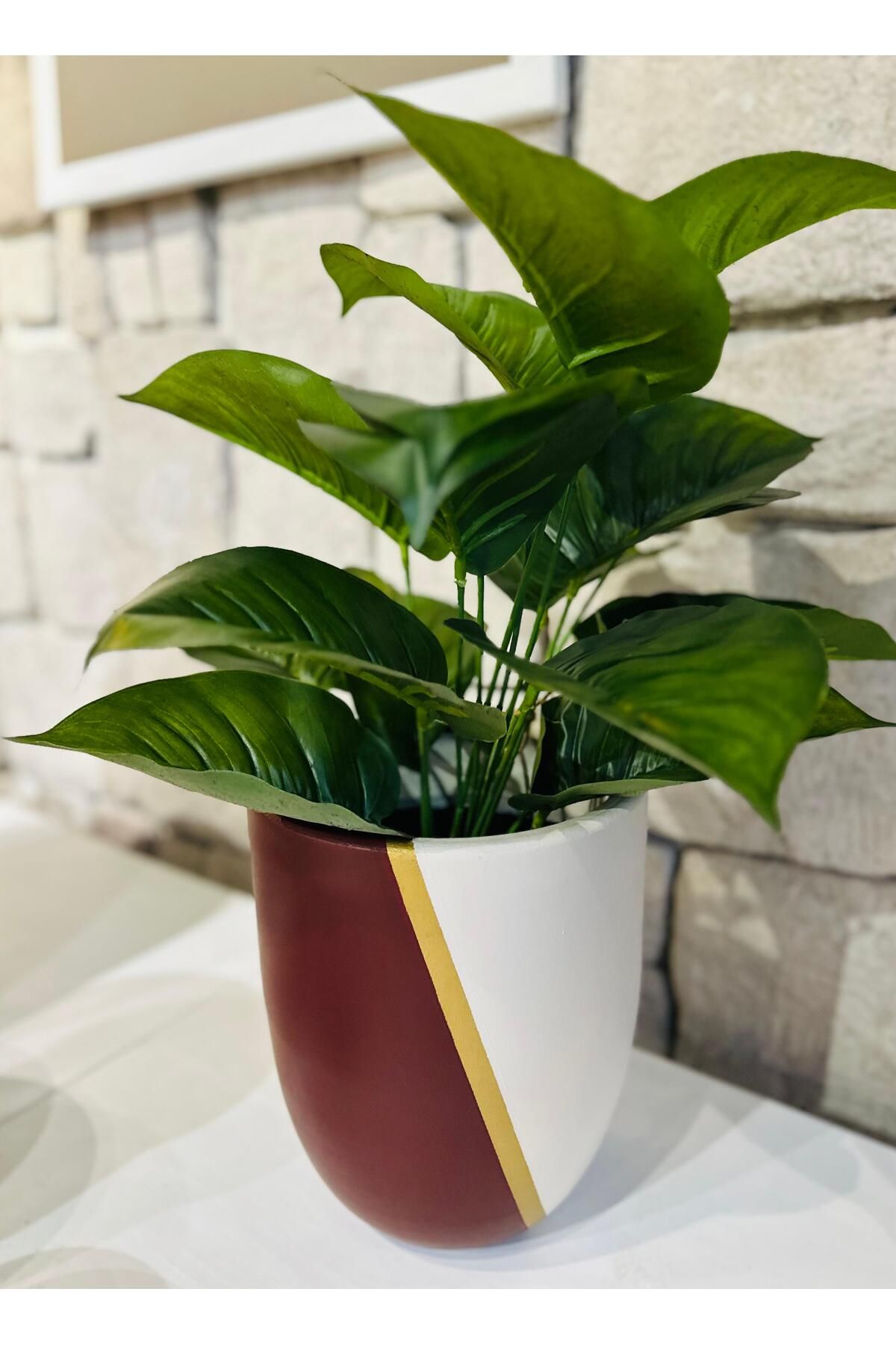 Edvu Konsept Lignum Kasım Bordo&Krem&Gold Seramik Saksı 23x24