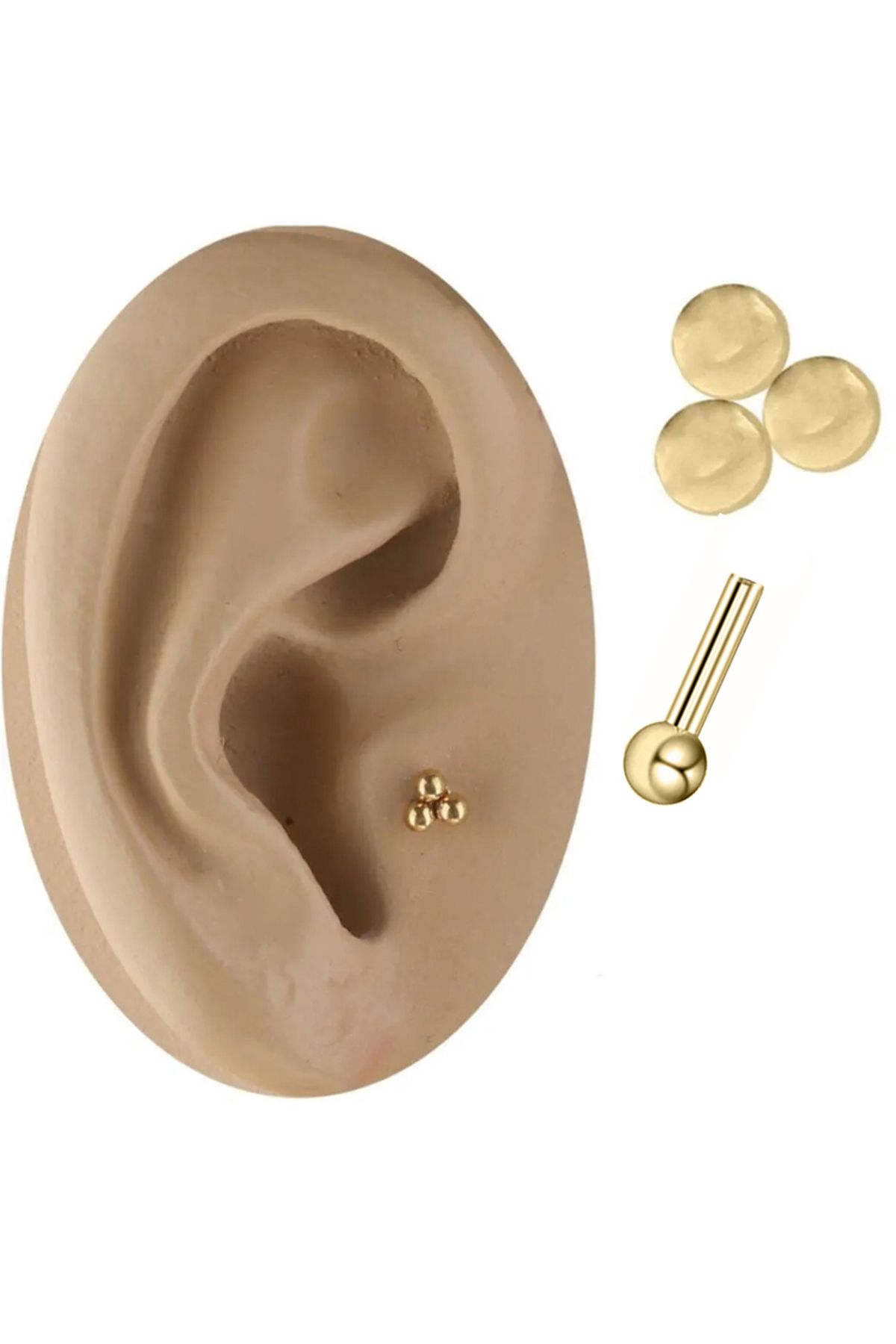 Cadının Dükkanı Üç Top Gold Çelik Tragus Helix Kıkırdak Piercing