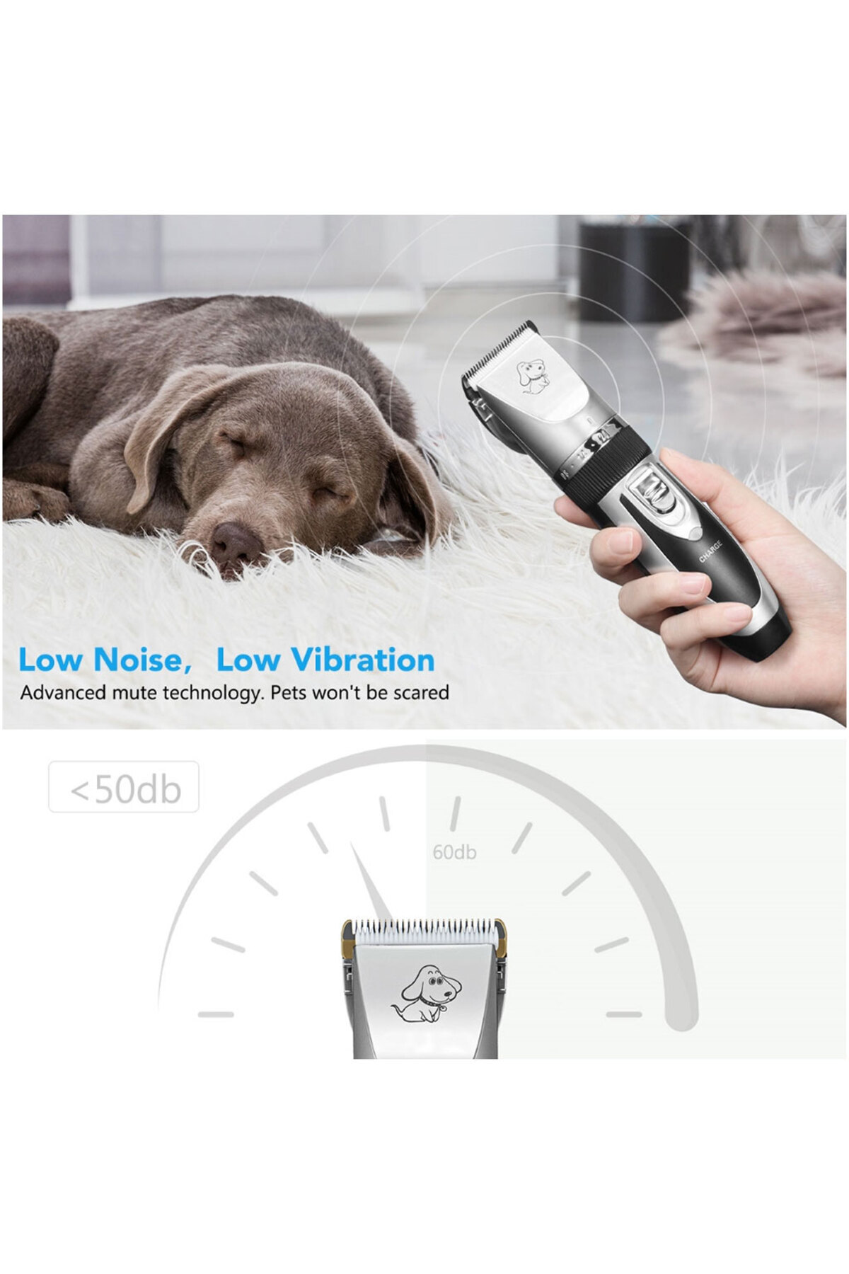 OEM-Professional Dog, Cat or Other Animal Clipper Set, cordless, Titanium/Ceramic, scissors included 5
