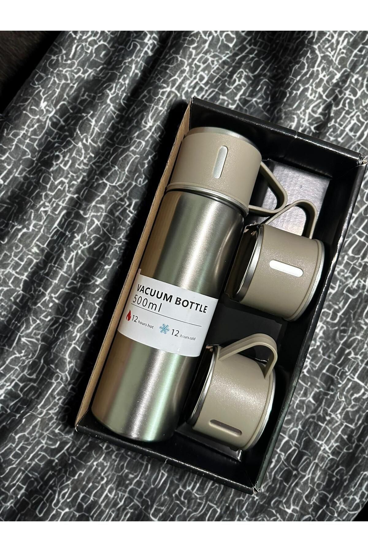 Lara Living Crafts set üç bardaklı paslanmaz çelik termos 12 saate kadar ısı koruma 500 ml piknik kamp