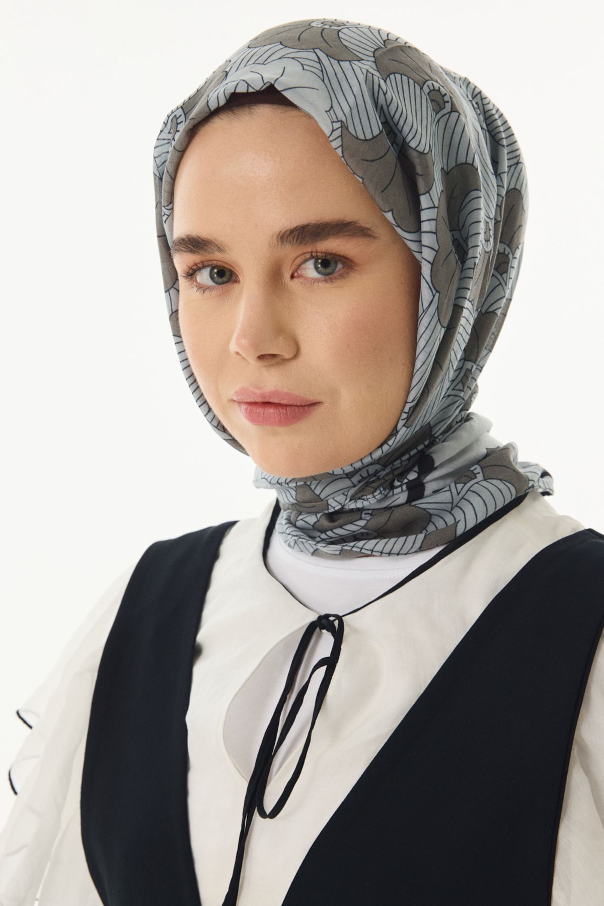 FENZA SCARF Çizgi Desen Pamuklu Şal - Gri