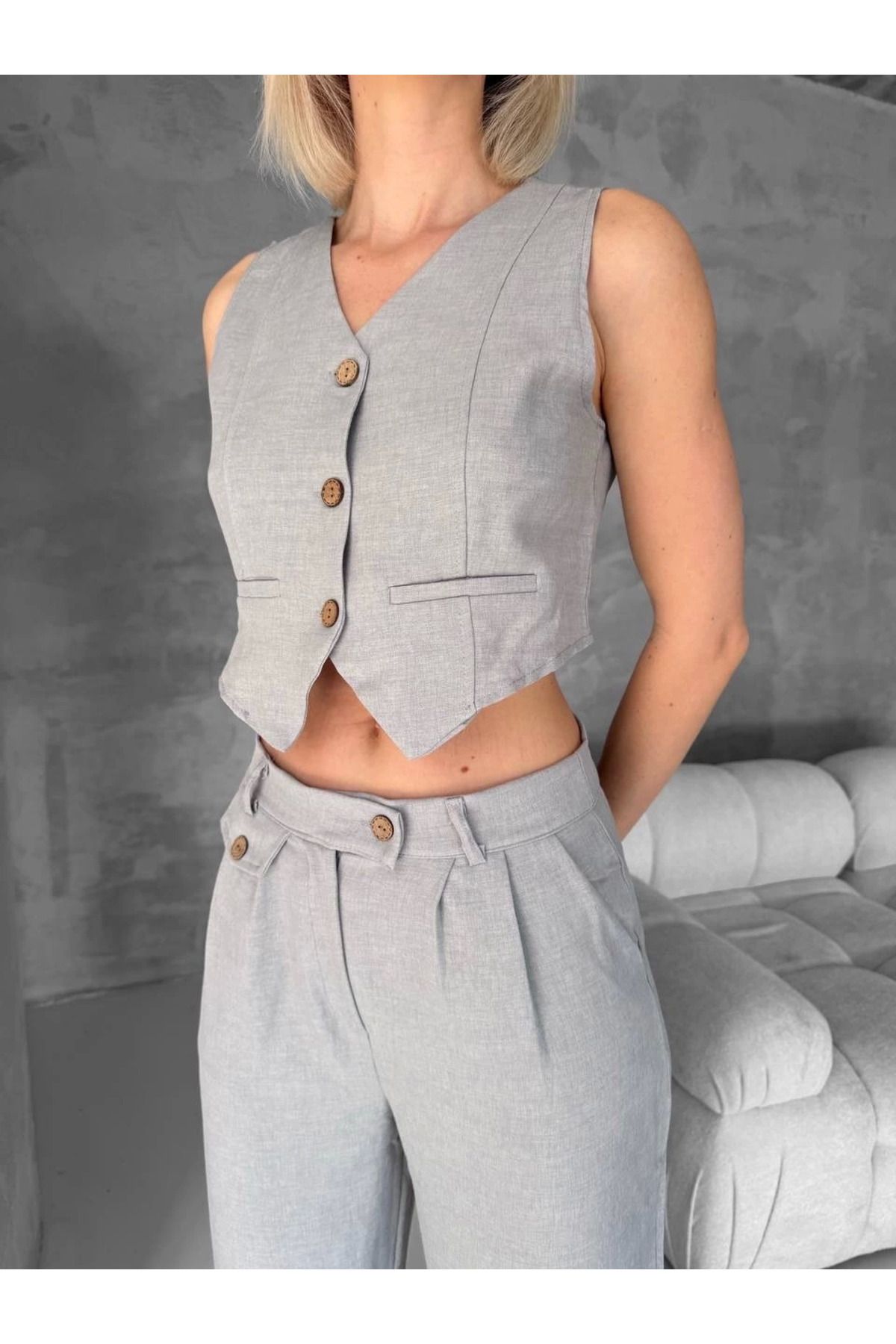 Omarı Essential yelek pantolon takım gri s255254