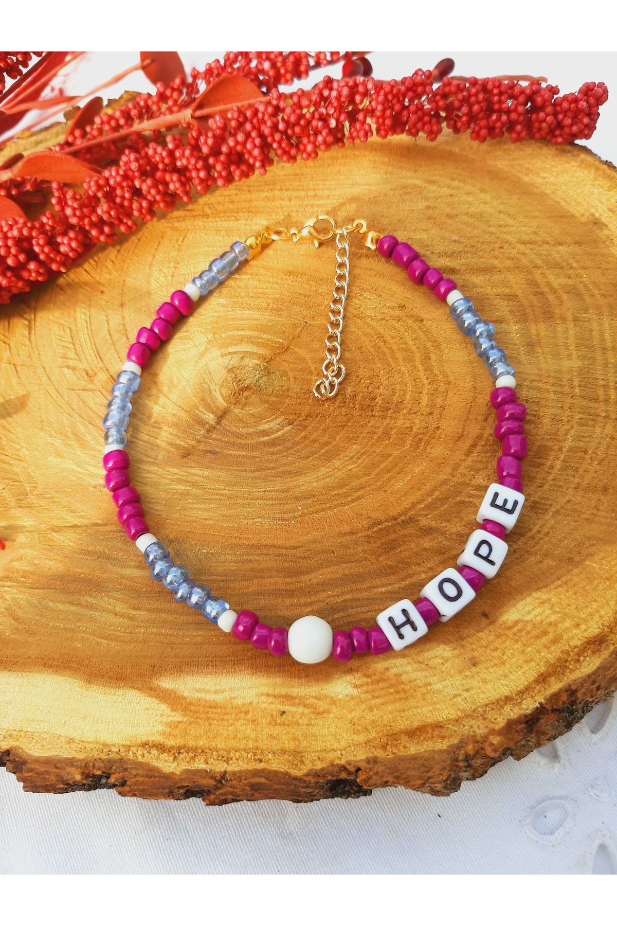 Idarosa Concept "Hope" Yazılı, Mor, Mavi, Beyaz Boncuklu Bohem, Hippi Halhal
