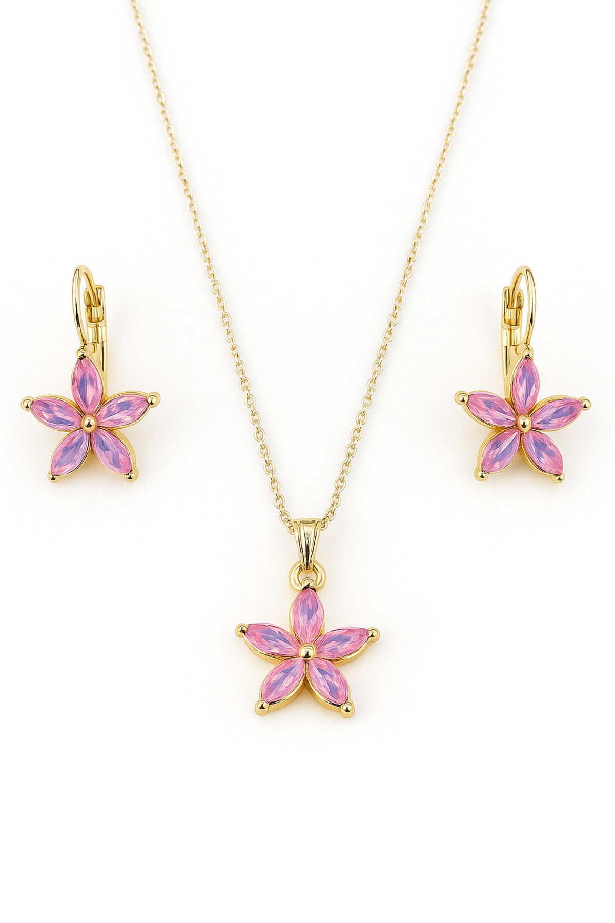 MakeWell Lotus Çiçeği Tasarımlı Gold Renkli Kolye ve Küpe Takımı