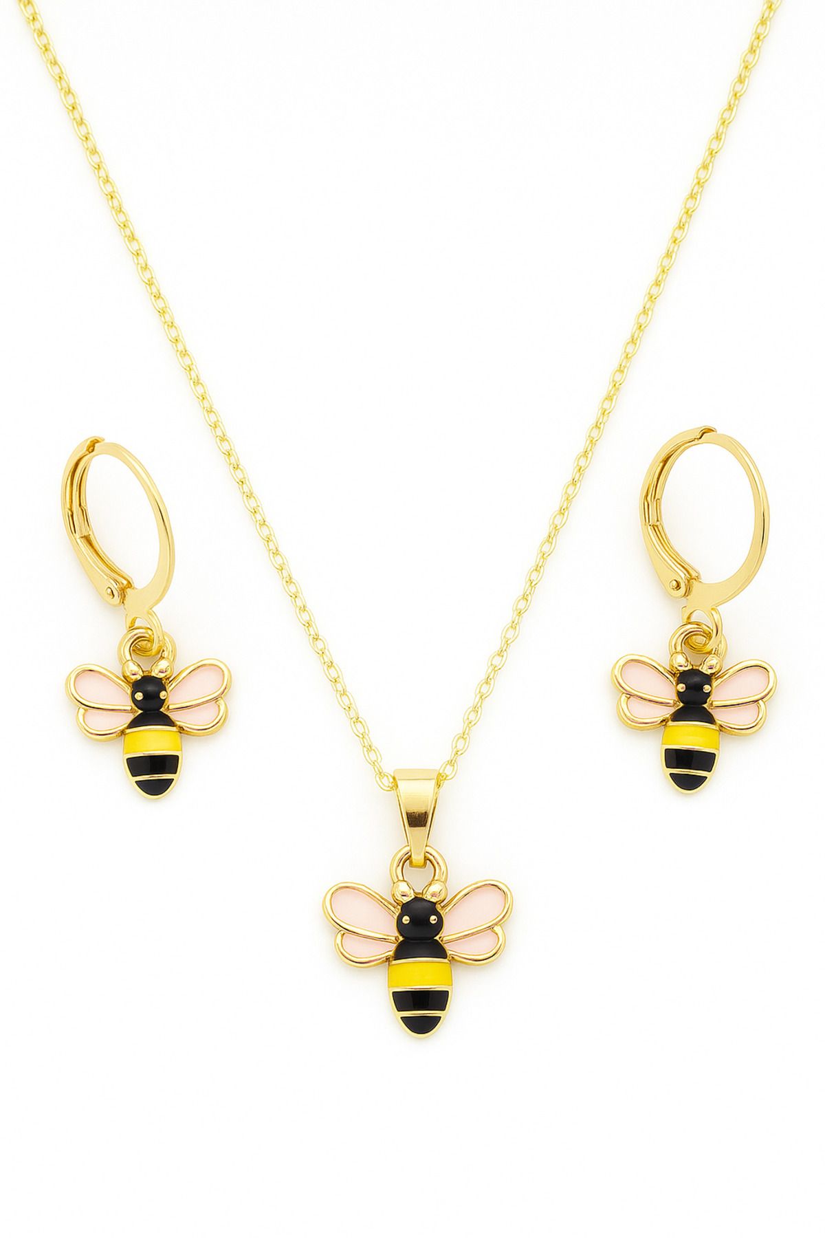 MakeWell Arı Tasarımlı Gold Renkli Kolye ve Küpe Takımı