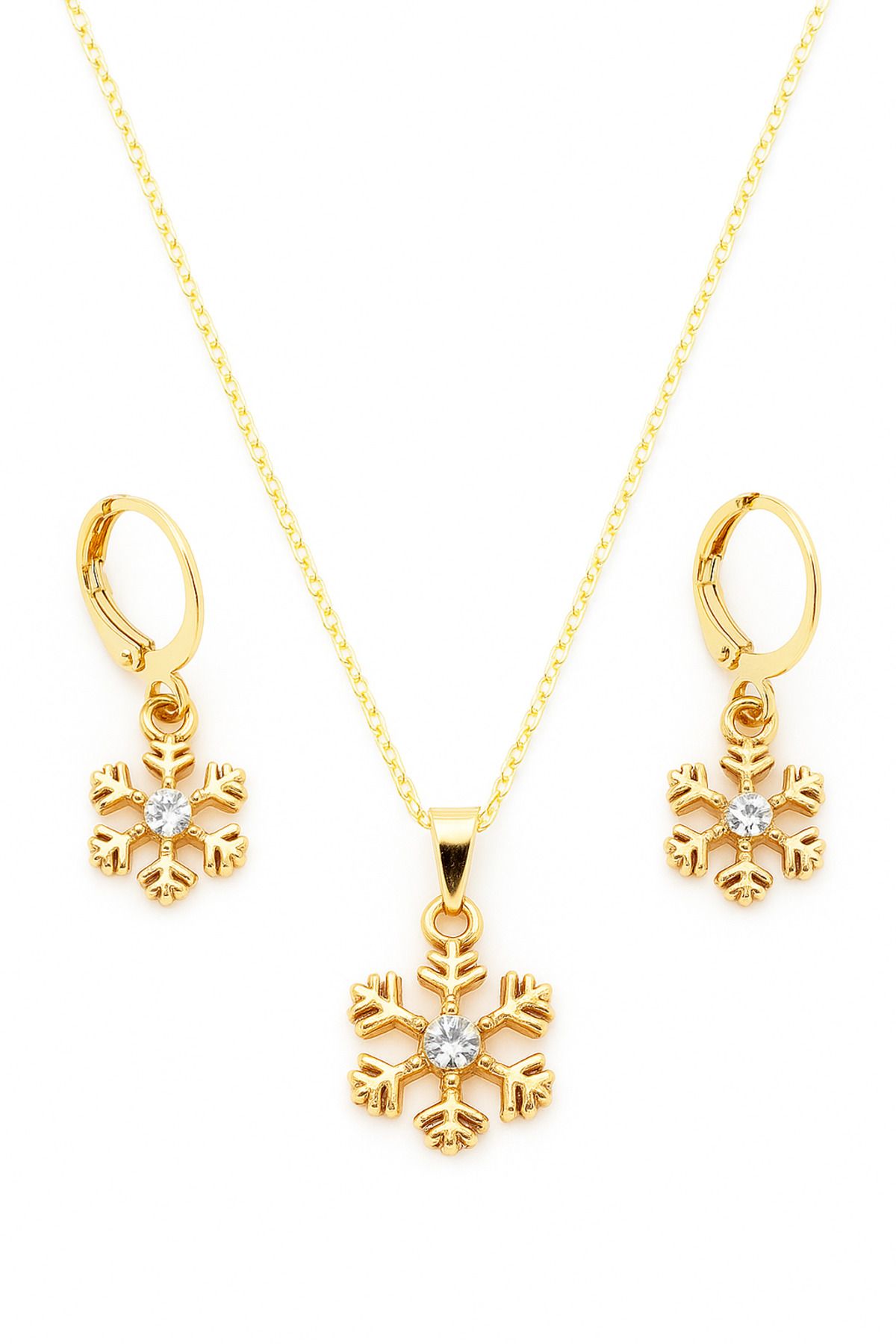 MakeWell Kar Tanesi Tasarımlı Gold Renkli Kolye ve Küpe Takımı