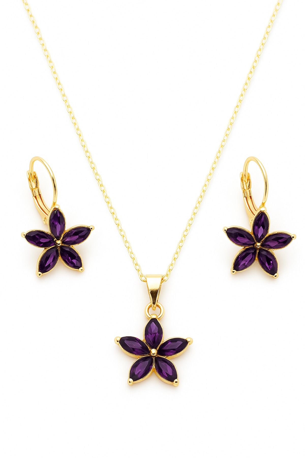 MakeWell Lotus Çiçeği Tasarımlı Gold Renkli Kolye ve Küpe Takımı