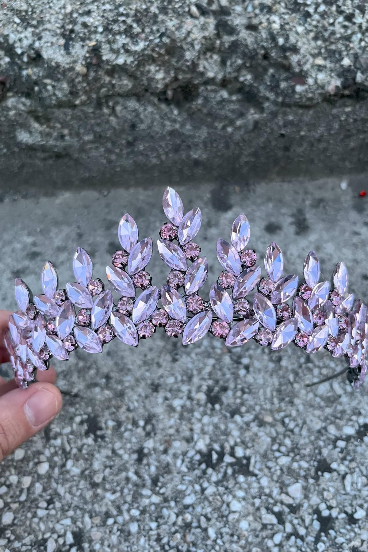 Hobigram Regina Pembe Gelin Kına Tacı Özel Gün Aksesuar Kadın Taç Saç Aksesuarı