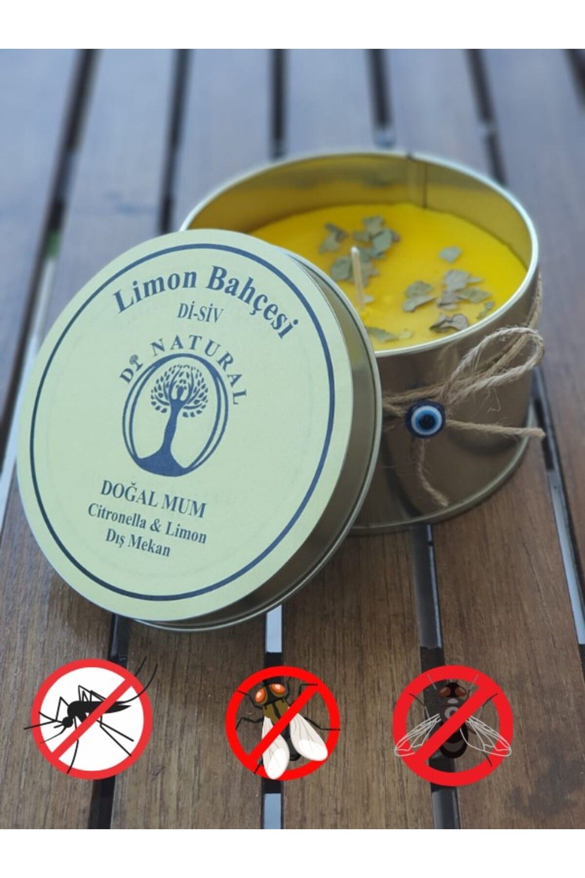 di naturel Limon Bahçesi Citronella Sivrisinek Kovucu Mum Dış Mekan 280 gr