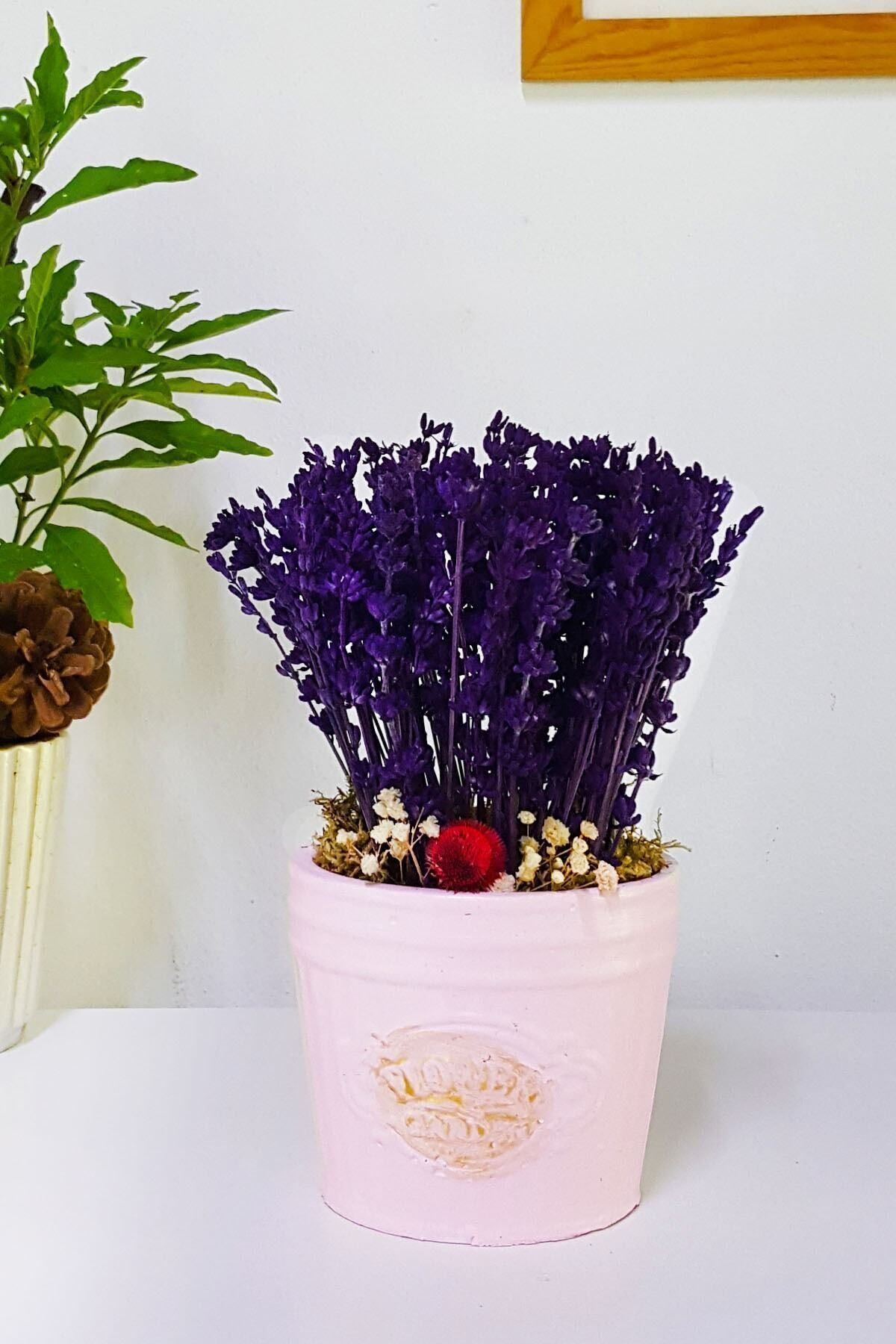 Elioure Mor lavanta ve pembe çiçekli dekoratif saksı, 20-22 cm, yapay çiçekli güzellik