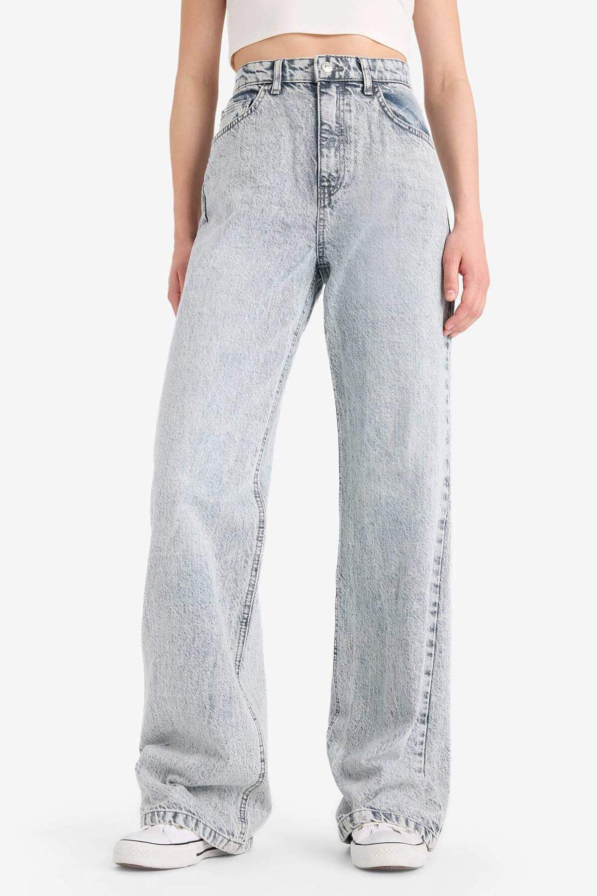 DeFacto Straight Wide Yüksek Bel Geniş Paça Uzun Jean Pantolon E1704AX25SM