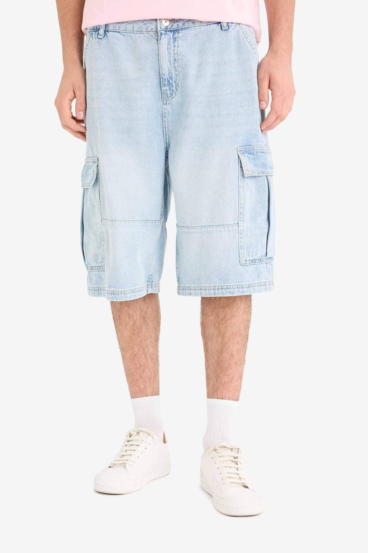 DeFacto %100 Pamuk Kargo Fit Jean Bermuda Şort F4219AX25SM