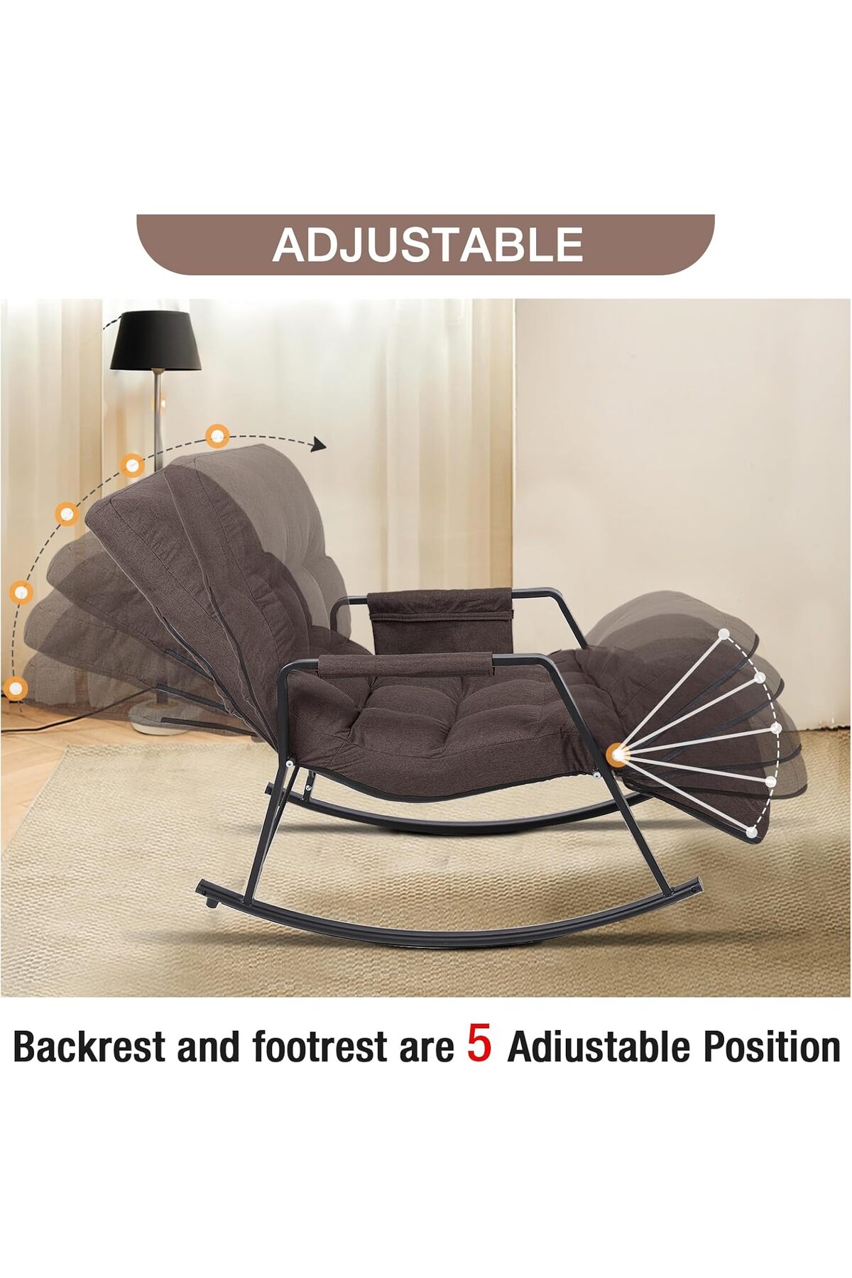 كرسي هزاز من القماش المريح مع حشوة مريحة لتوفير أقصى قدر من الراحة - بني فاتح