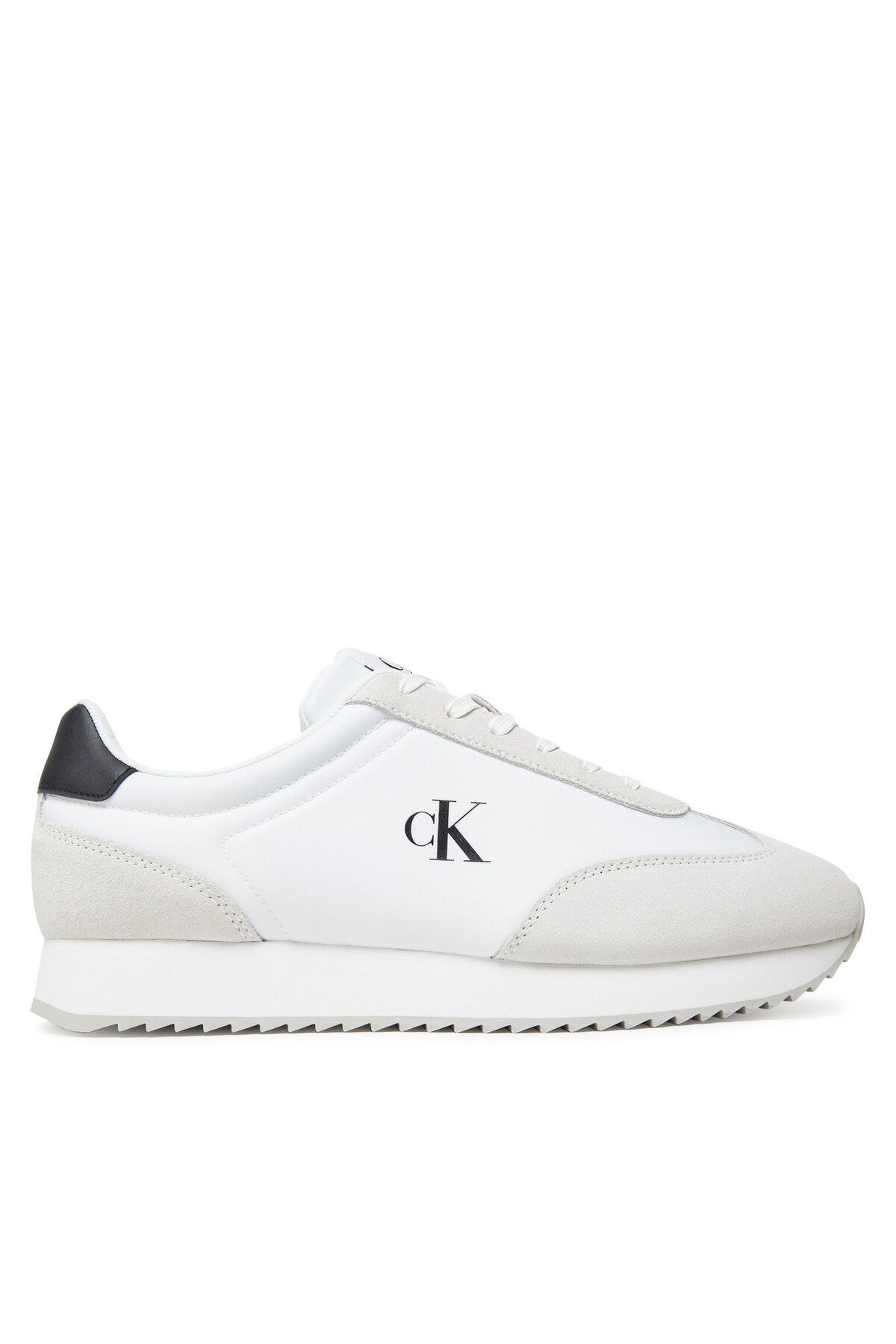 Calvin Klein Erkek Yuvarlak Burun Lamine Deri Bağlamalı Orta Kalın Topuk Beyaz Sneaker YM0YM01325-01W