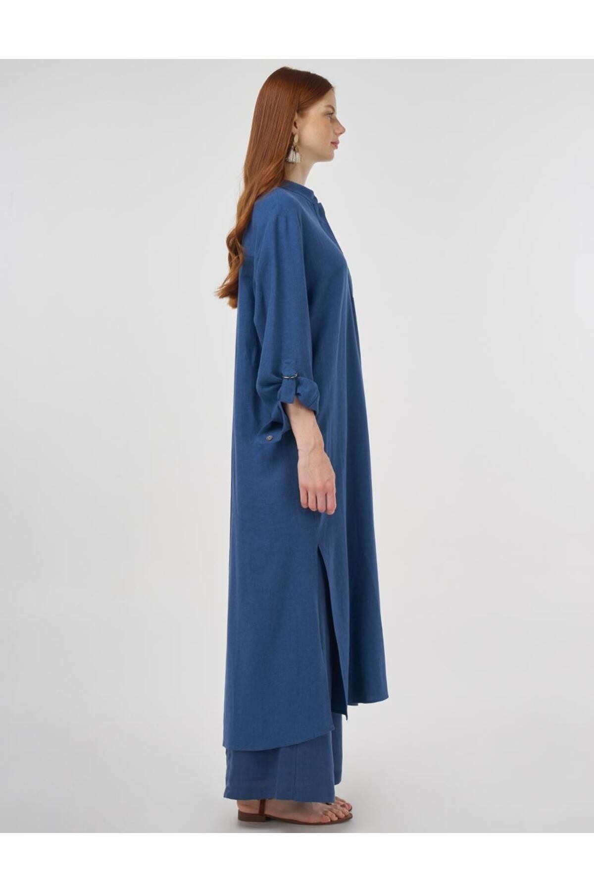 Kayra-Judge Collar Linen Viscose Tunic Indigo 5