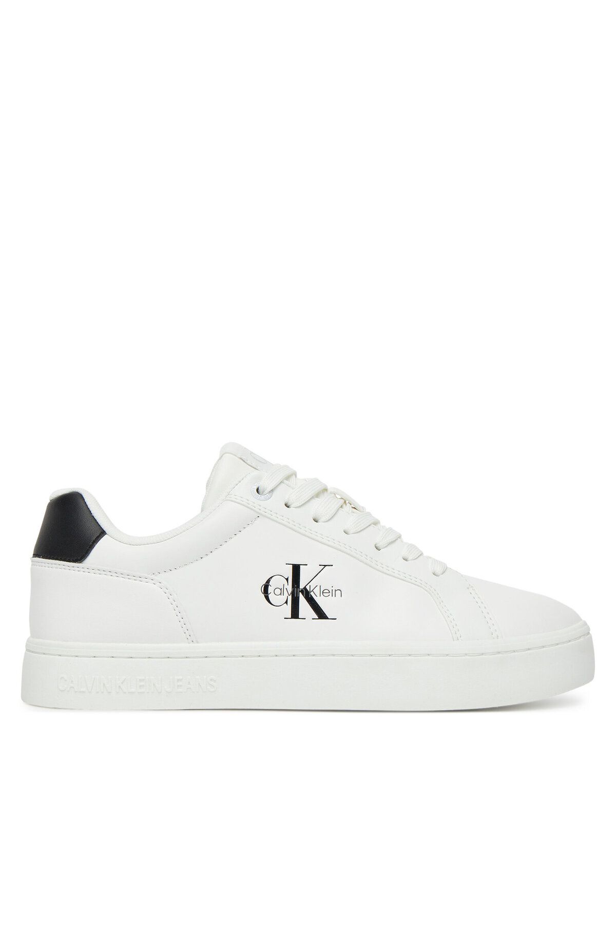 Calvin Klein Kadın Deri Bağlamalı Düz Taban Yuvarlak Burun Ck Desenli Beyaz Sneaker YW0YW01902-01W