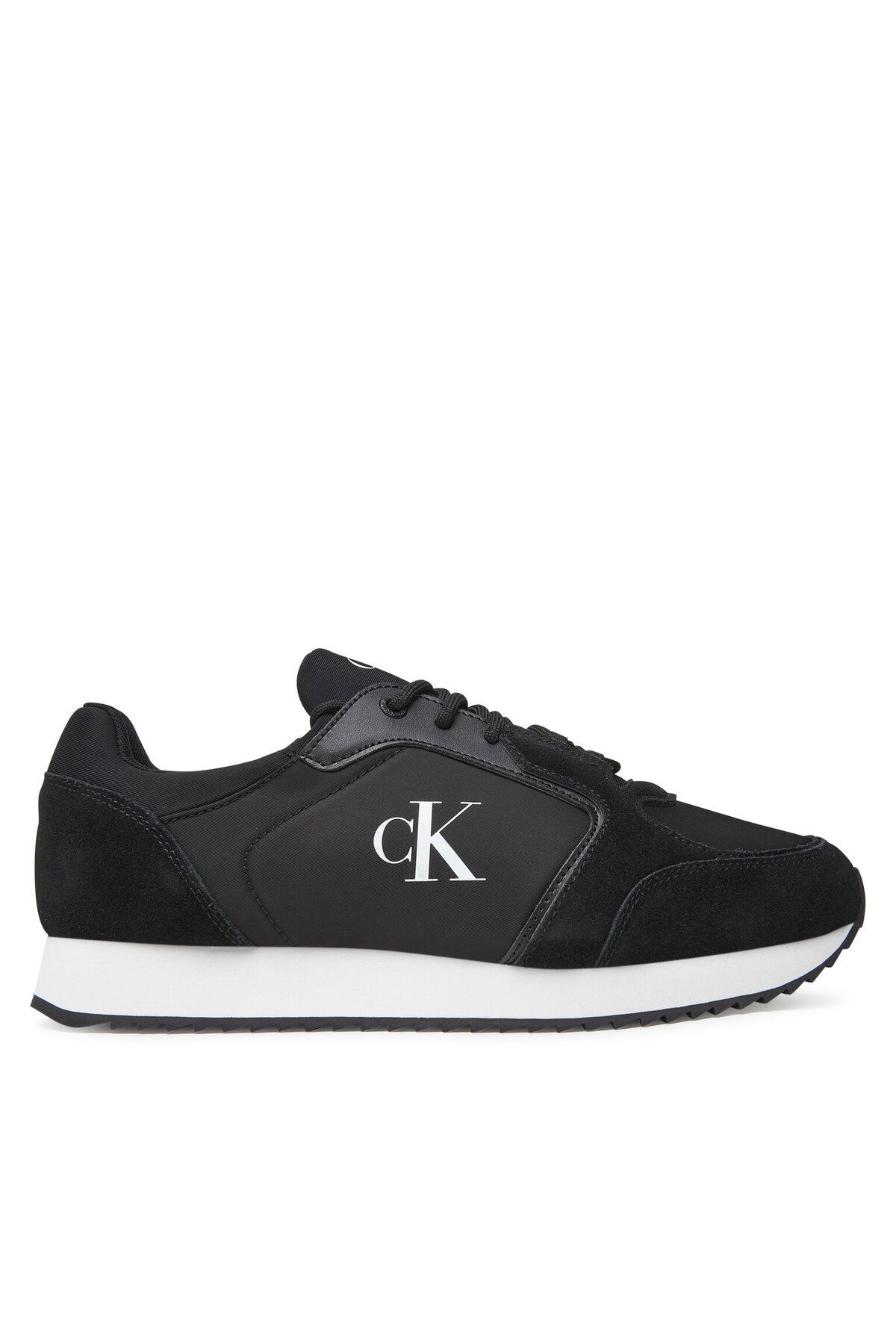 Calvin Klein Erkek Yuvarlak Burun Lamine Deri Bağlamalı Orta Kalın Topuk Siyah Sneaker YM0YM01326-0GM