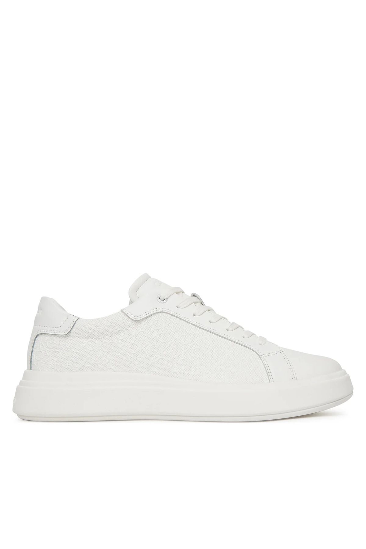 Calvin Klein Erkek Topuk Destekli Rahat Taban Logo Desenli Düşük Bilekli Deri Beyaz Sneaker HM0HM01970-0K4