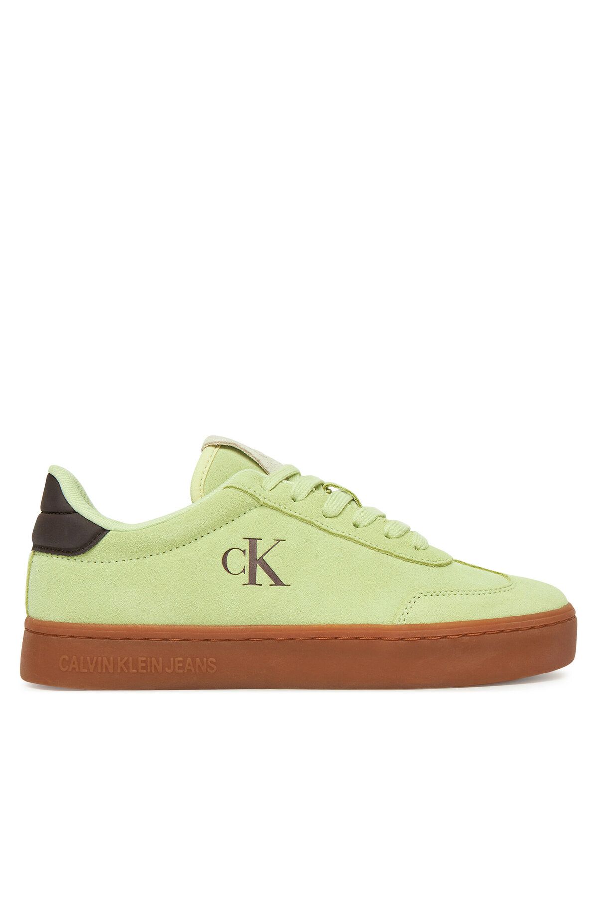 Calvin Klein Kadın Deri Bağlamalı Düz Taban Yuvarlak Burun Ck Desenli Yeşil Sneaker YW0YW01767-02Q