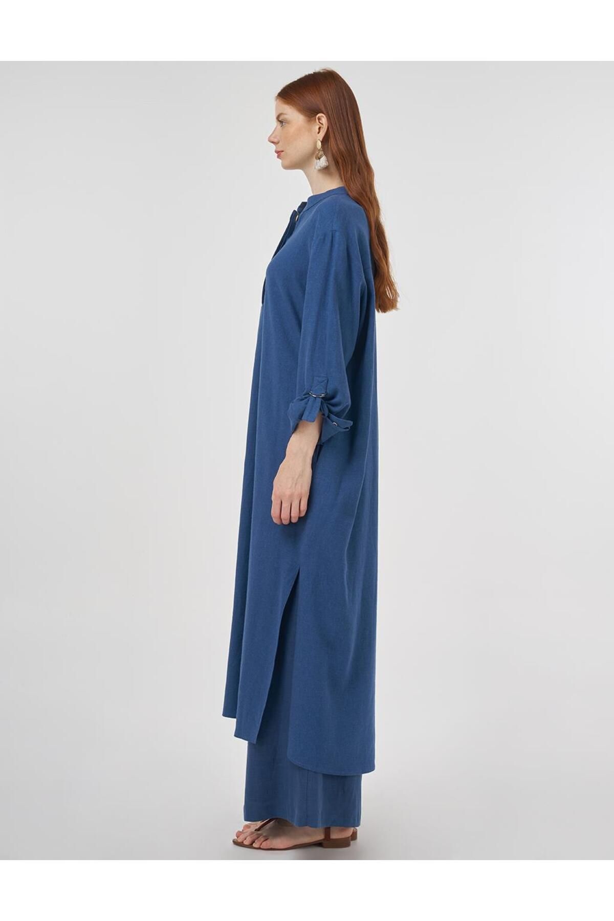Kayra-Judge Collar Linen Viscose Tunic Indigo 3