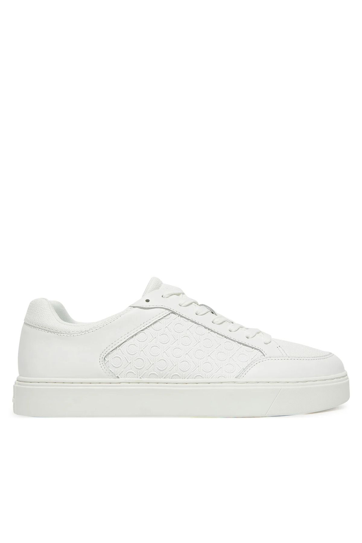 Calvin Klein Erkek CK Monogram Logolu Düz Rahat Taban Düşük Bilekli Beyaz Sneaker HM0HM01899-0K4