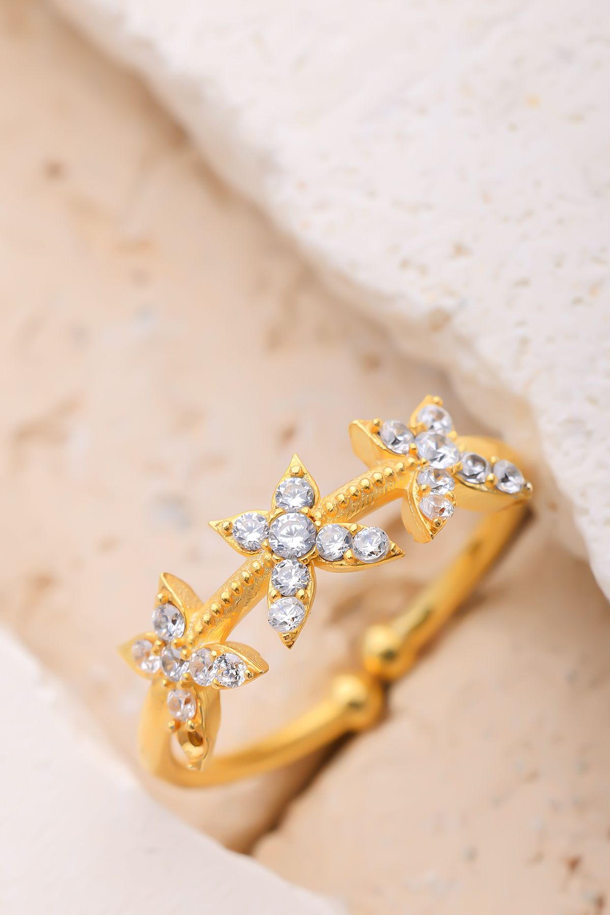 Lucente Jewellery Özel Hediye Kutulu Kelebekli Taşlı Ayarlanabilir Gümüş Altın Kaplama Kelebek Yüzük