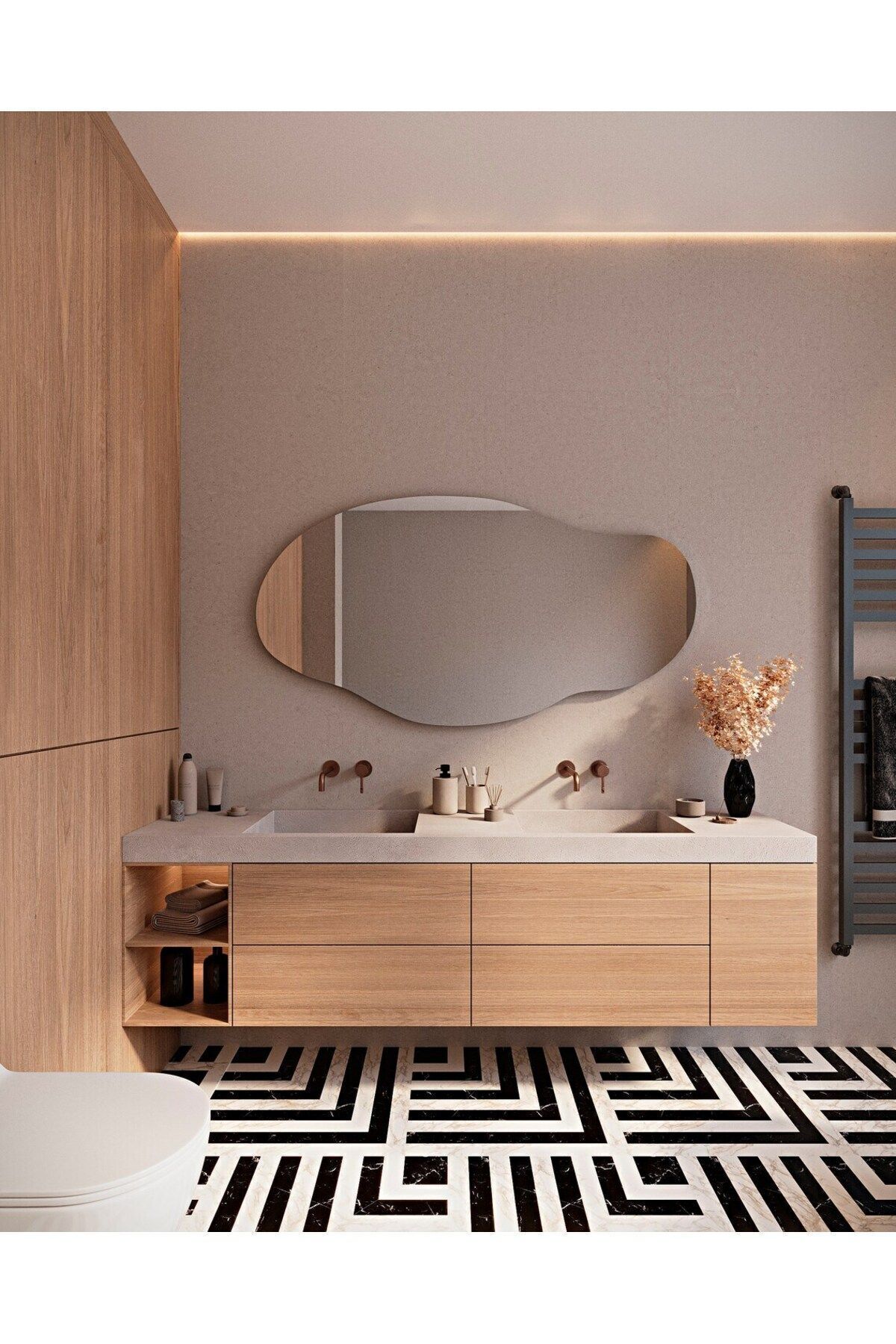 Elioure Asimetrik Çerçevesiz Duvar Aynası, Konsol Dekor, Gümüş Renk