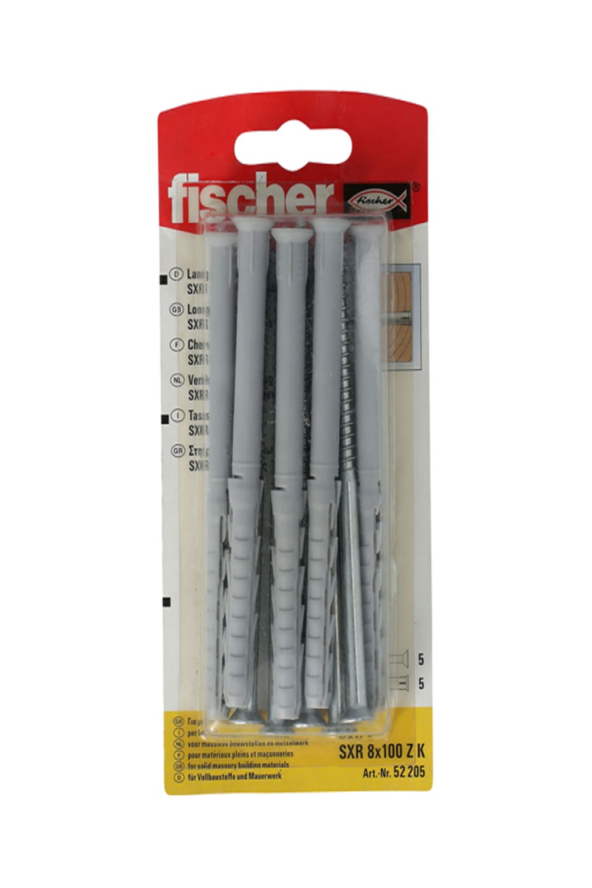 Fischer-مجموعة مسامير تثبيت الإطار SXR 8x100 Z K مكونة من 5 قطع 1