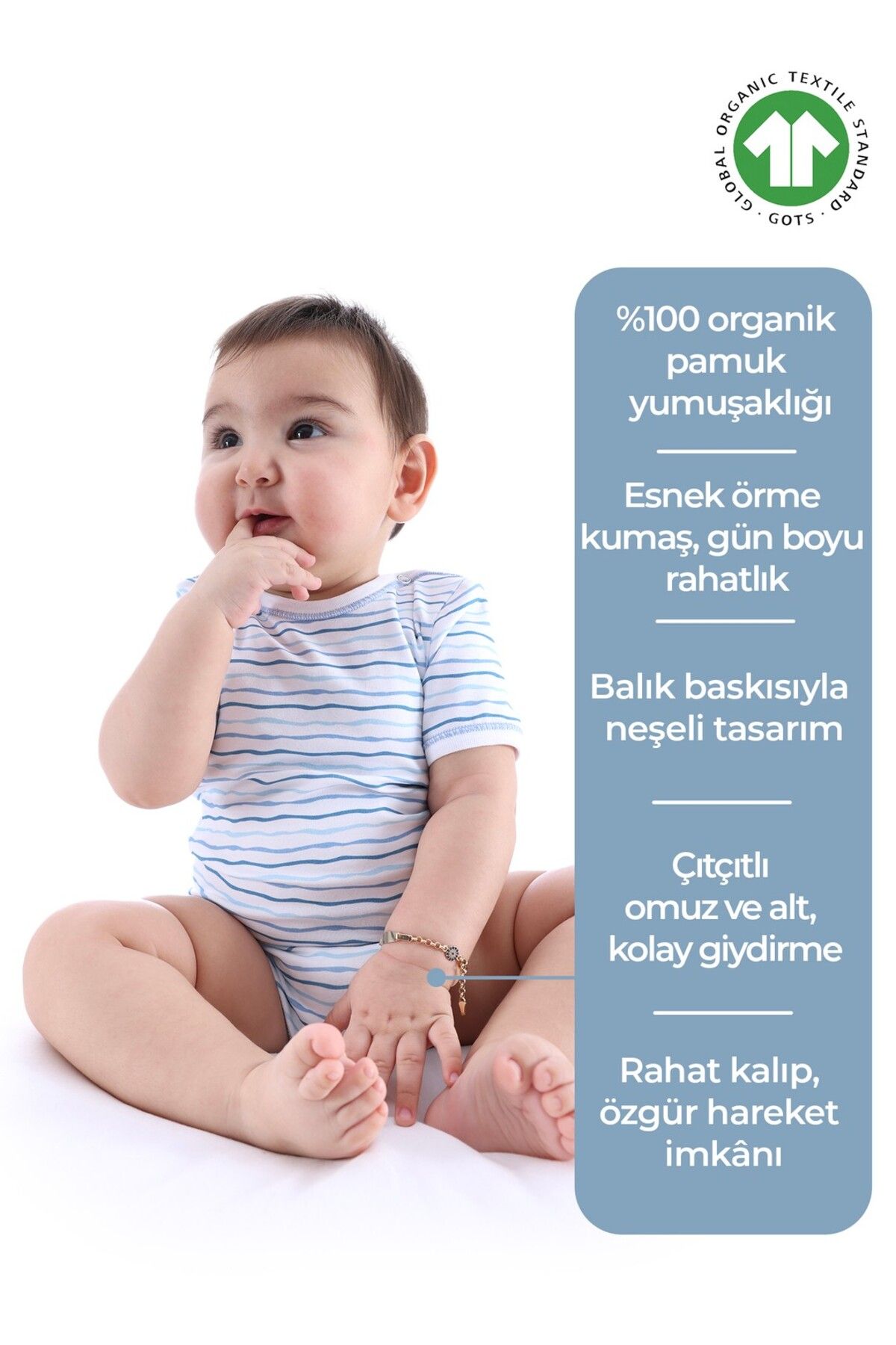 Ozmoz By Mukadder Özden Organik Çizgi Desenli Kısa Kollu Erkek Bebek Body