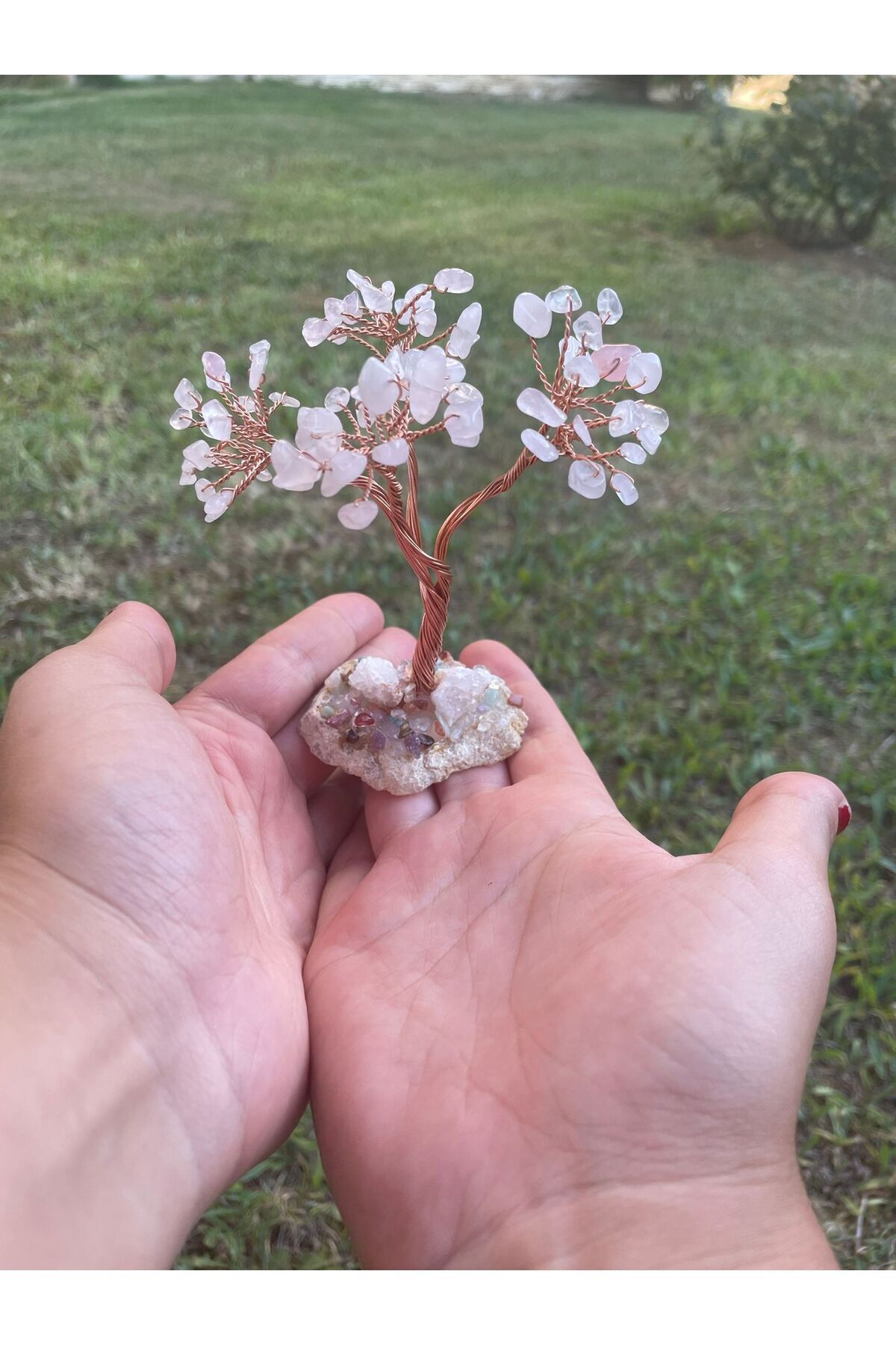 Elioure Doğal Pembe Kuvars Kristal Bonsai Ağacı, El Yapımı Dekoratif Süs, Ofis ve Salon İçin