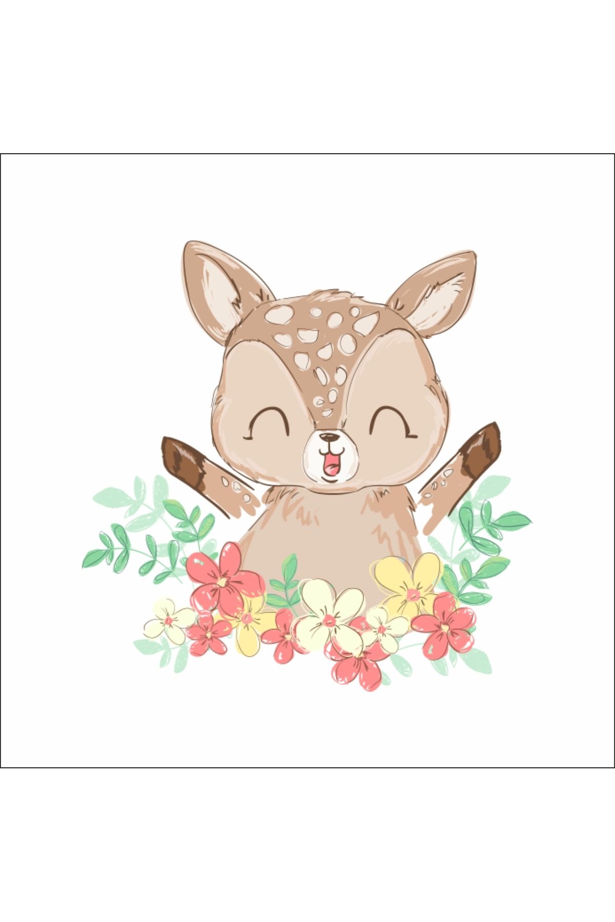 Reysa Tasarım Çiçekli Sevimli Geyik Sticker