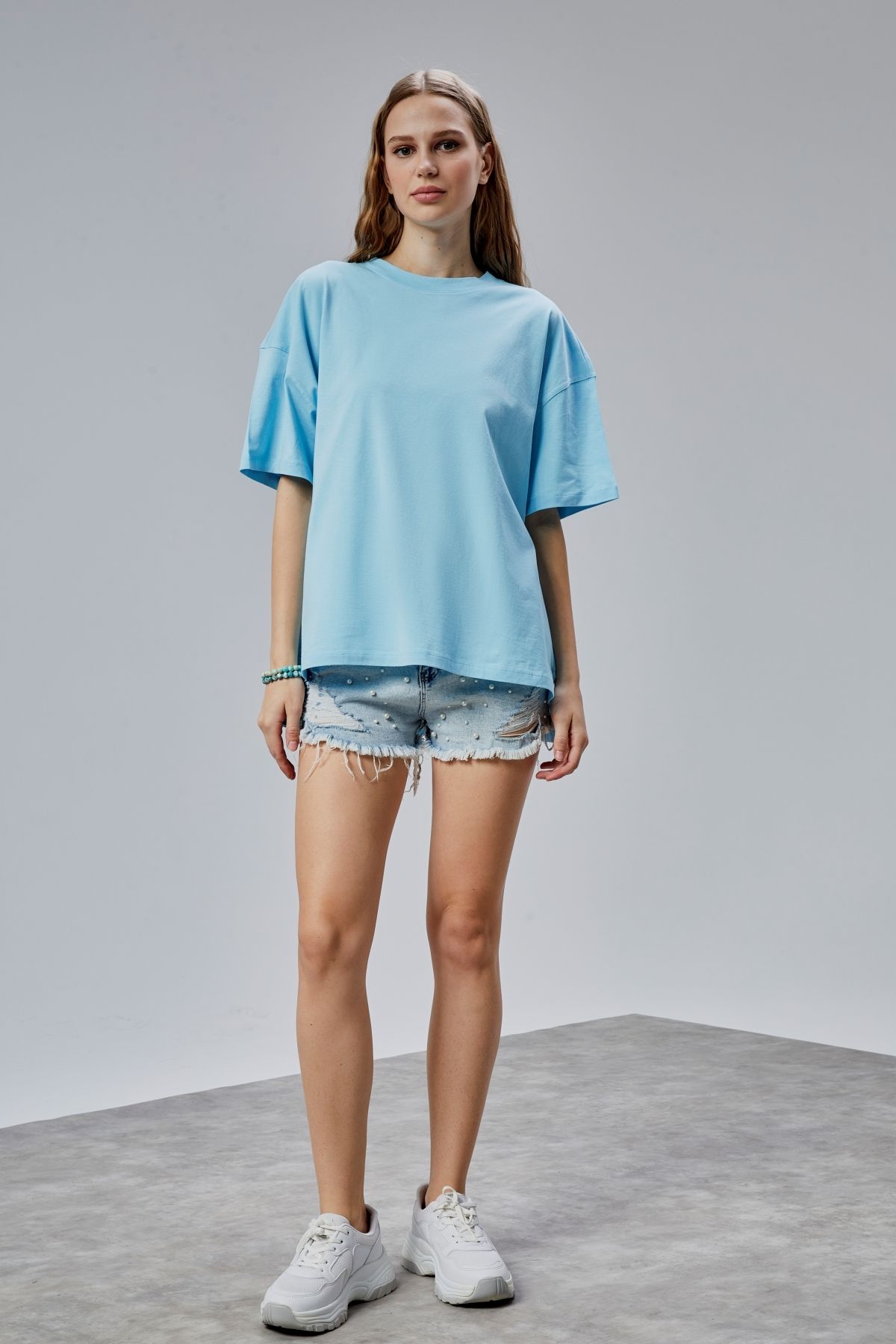 TF The Fancy For You Kadın Bisiklet Yaka Kısa Kollu Oversize Basic Tişört
