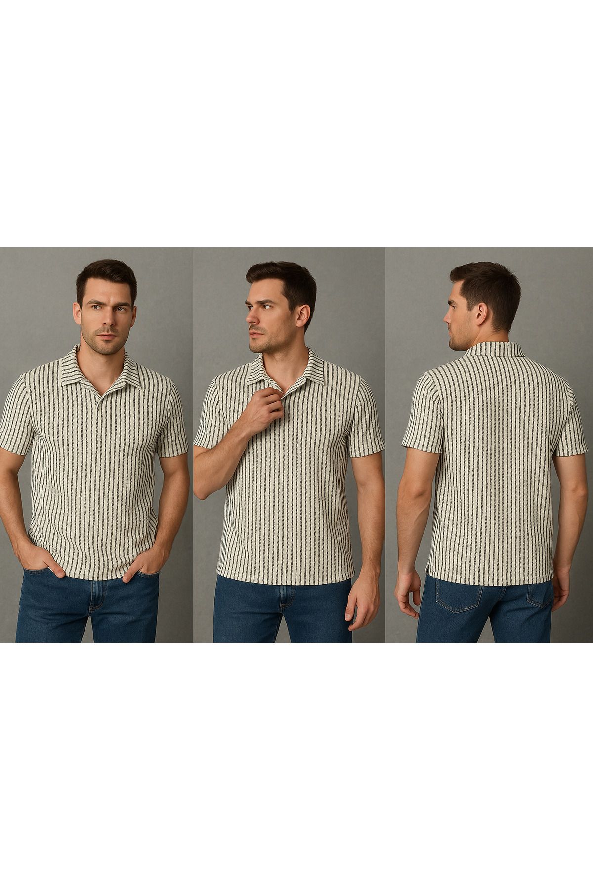 YŞRLİNE COLLECTİON YSR YAKA DETAYLI CIZGILI ORME T-SHIRT KISA