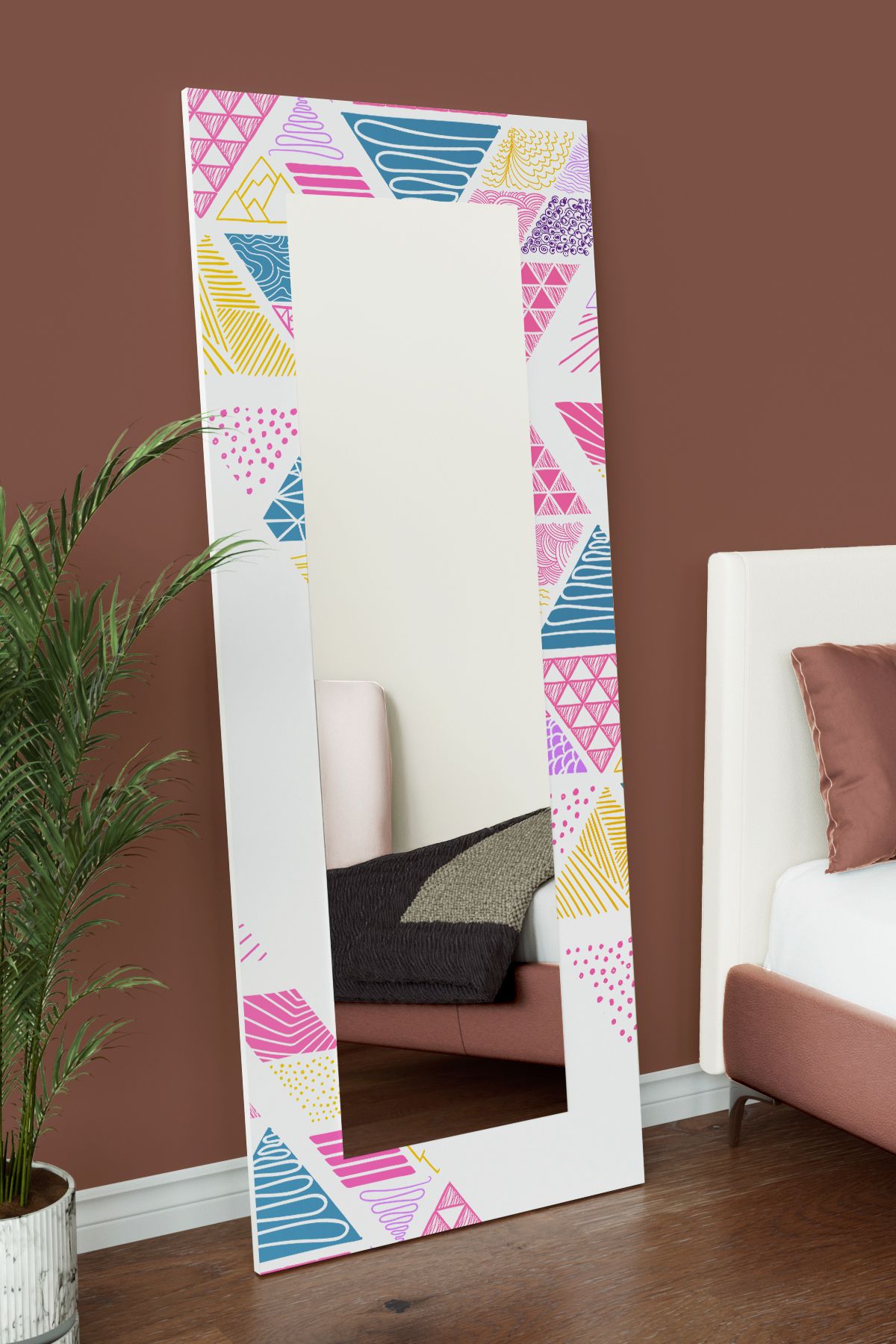 hediye kapında Colorful Triangles Baskılı Dekoratif Boy Aynası 150x60 CM