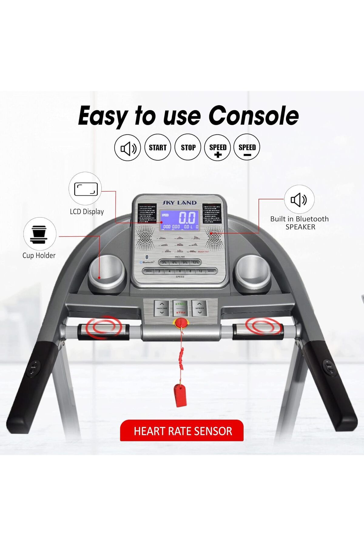 Skyland-Electric Treadmill with Folding Capability, Automatic Incline Feature, Bluetooth Speakers, Hi-Fi Sou 3