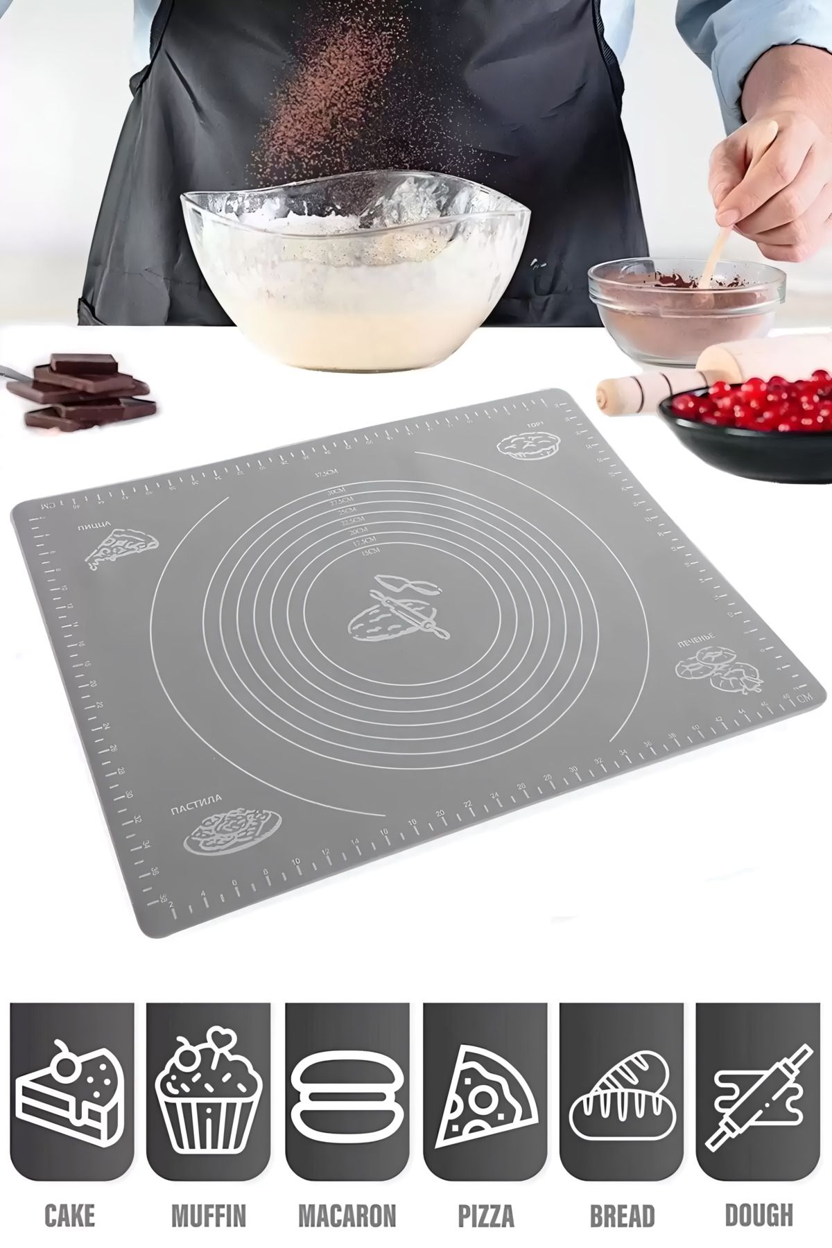 Lunetta Silikon Hamur Açma Matı, Ölçekli Hamur Açma Matı 60*45