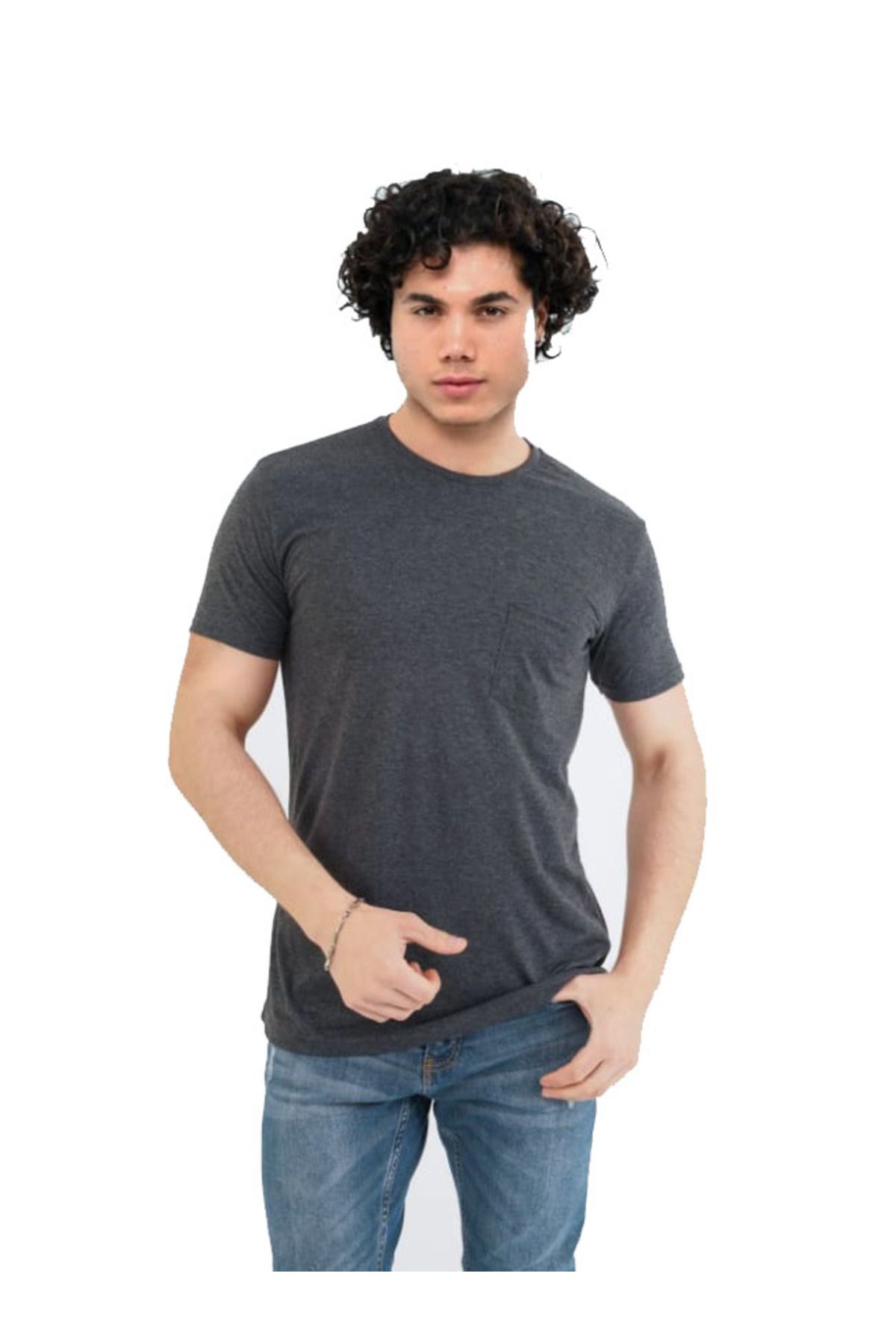 Çamdalı İş Elbiseleri O Yaka Slim Fit Füme Gri Tişört