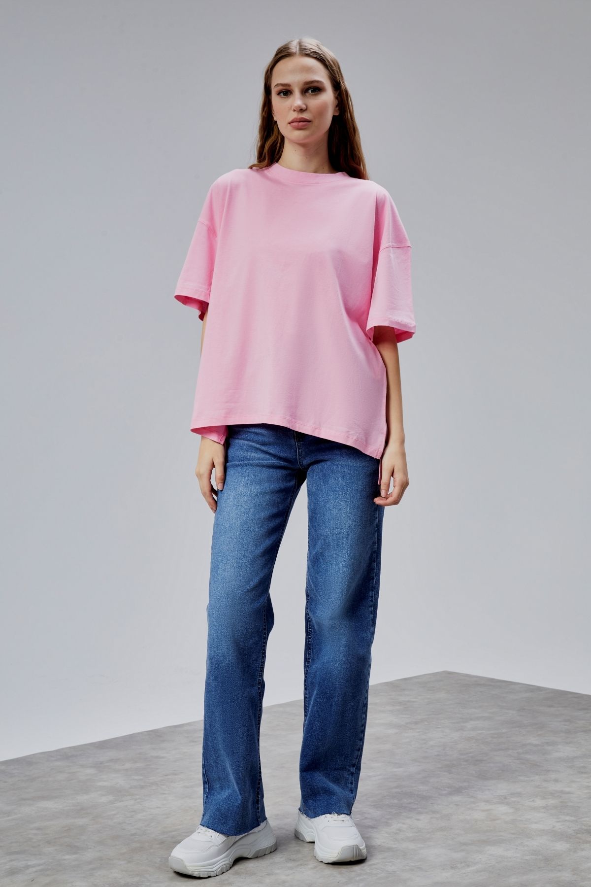 TF The Fancy For You Kadın Bisiklet Yaka Kısa Kollu Oversize Basic Tişört