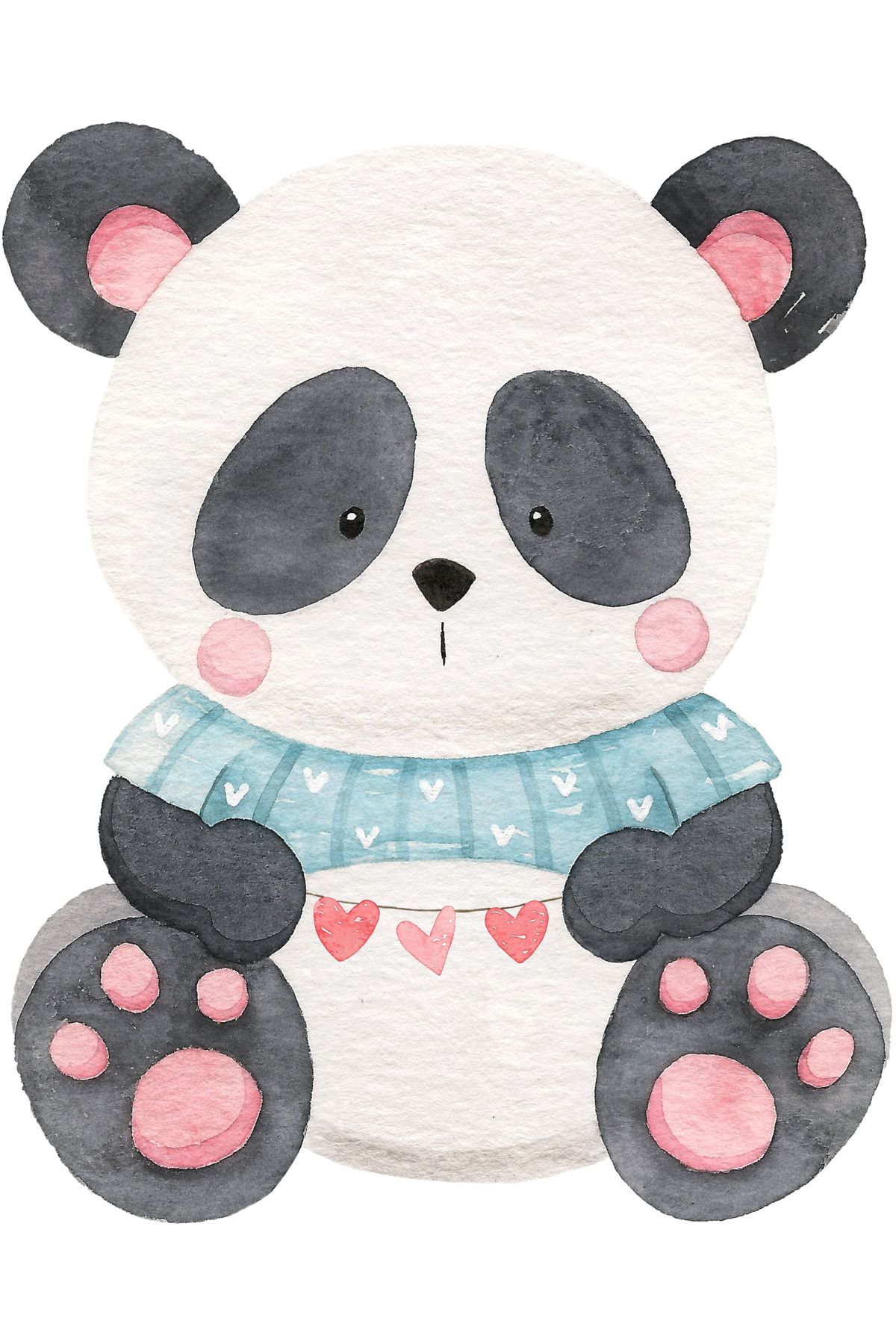 Reysa Tasarım Kalpli Süslemeli Mavi Kazaklı Panda Duvar Stickerı