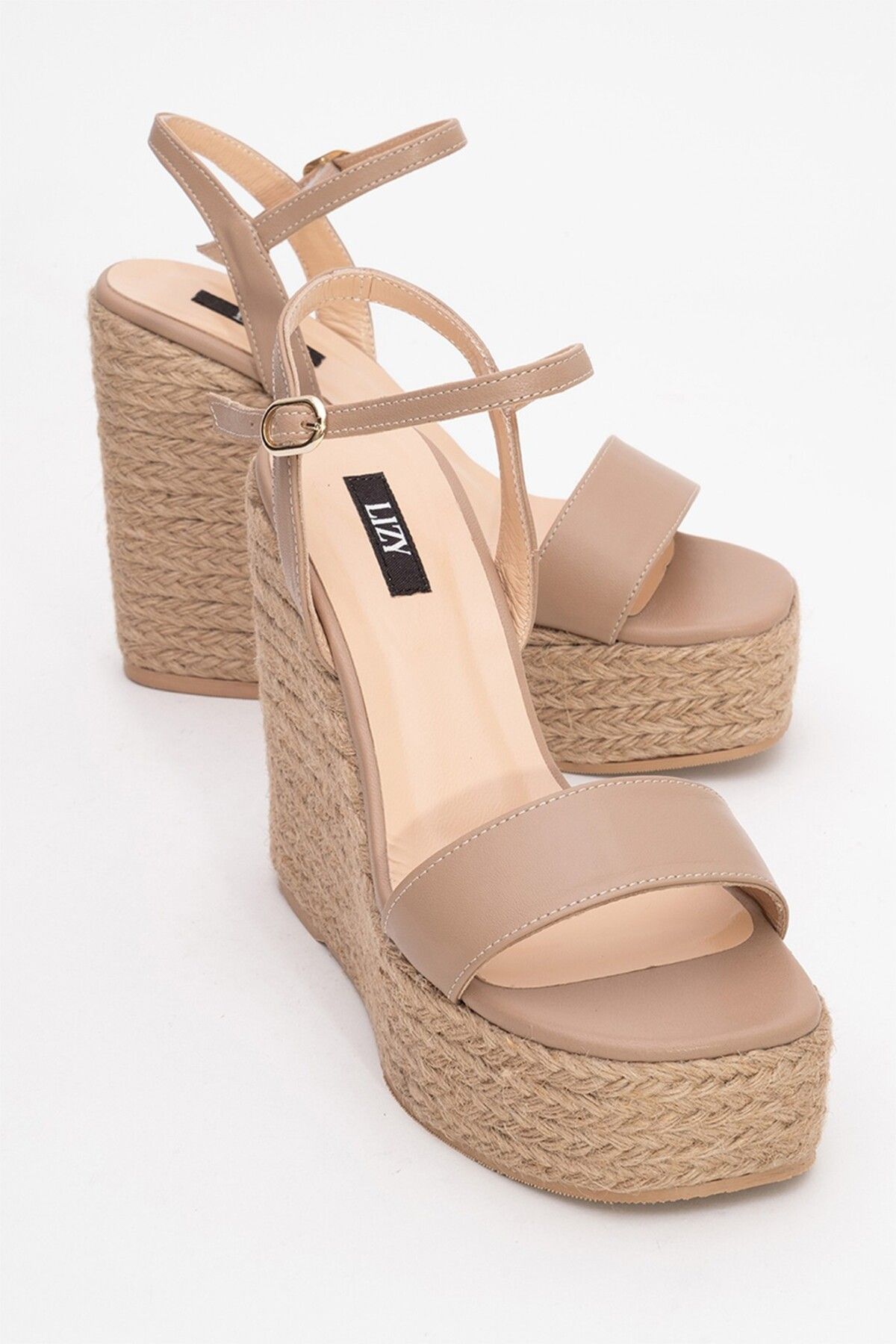 Lizy Shoes Deri Hasır Tabanlı Dolgu Topuklu Sandalet