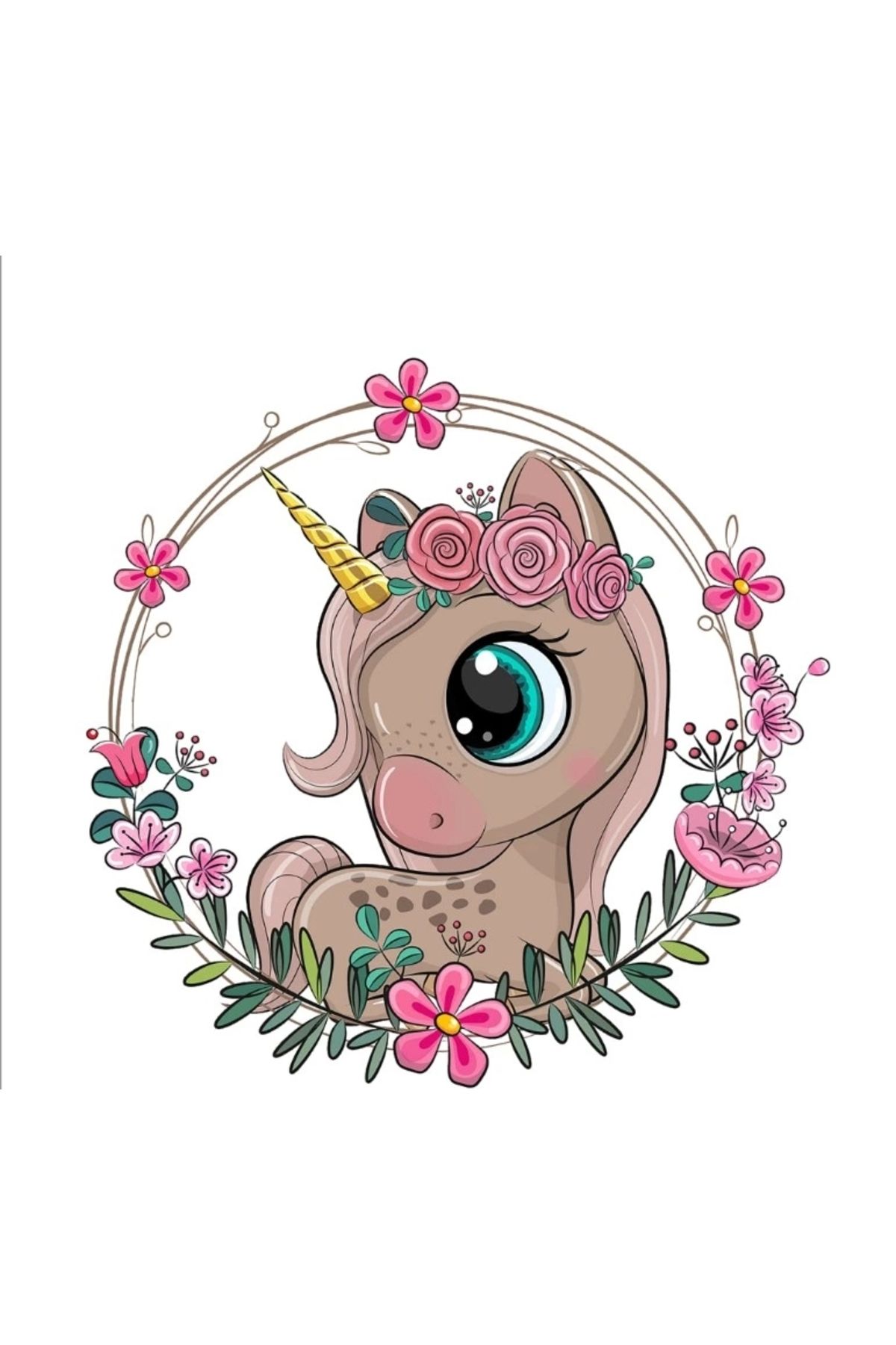 Reysa Tasarım Güllü Tek Boynuzlu At Çiçek Çerçeveli Duvar Stickerı