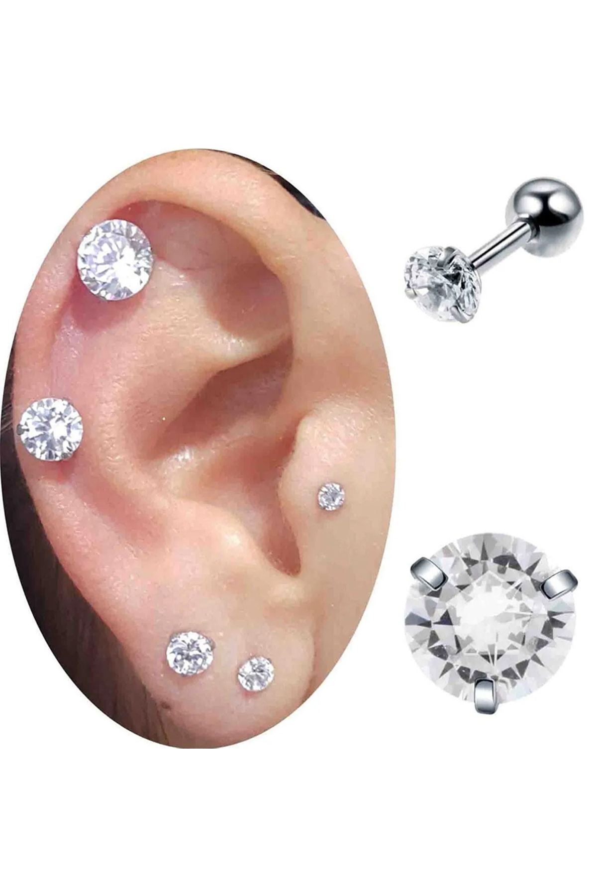Cadının Dükkanı 7 mm Taşlı Çelik Tragus Helix Kıkırdak Piercing