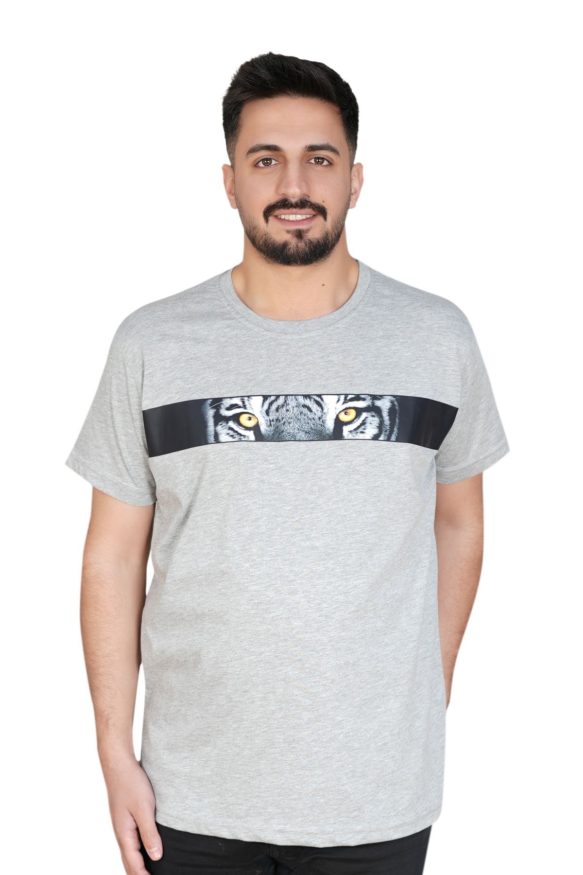 MODA Kaplan Gözü Baskılı Modern Gri T-Shirt