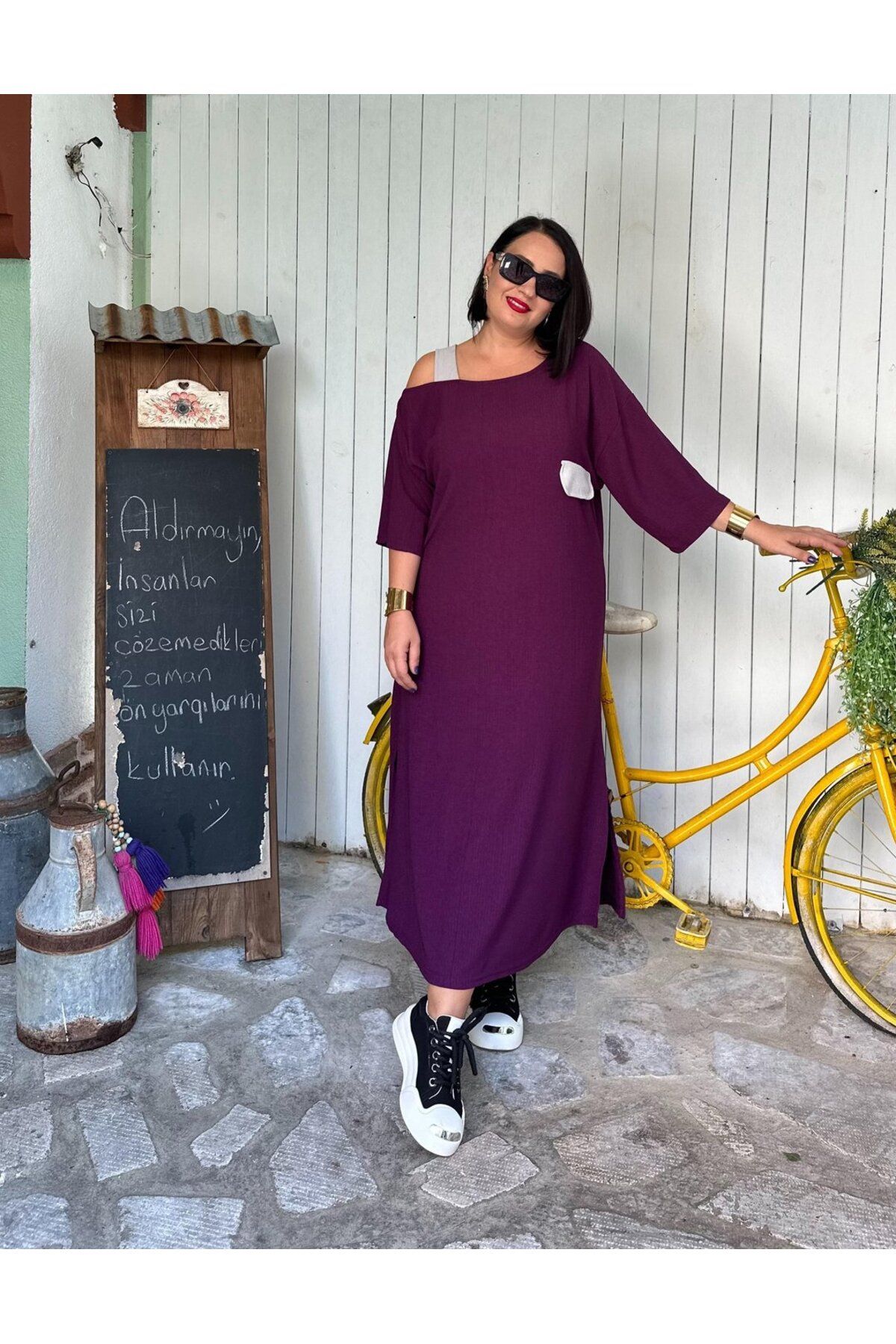Vio Moda Büyük Beden Tek Omuz Askılı Elbise