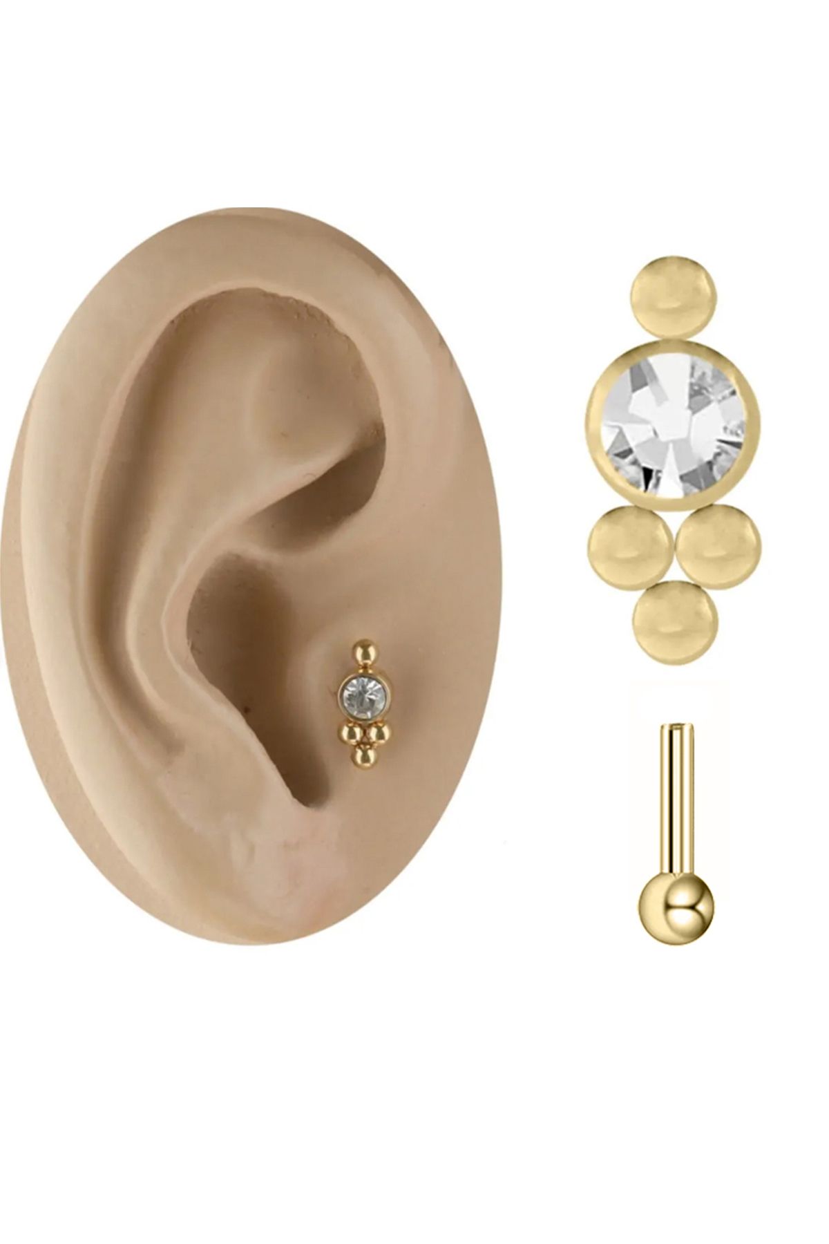 Cadının Dükkanı Dört Top Taşlı Gold Çelik Tragus Helix Kıkırdak Piercing