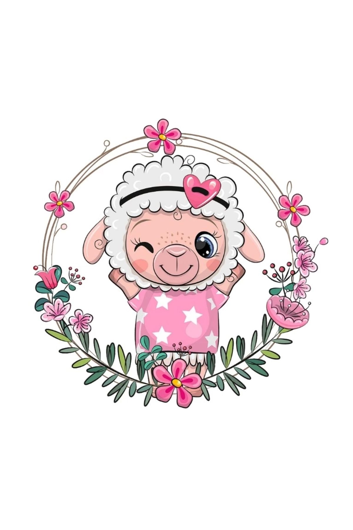 Reysa Tasarım Kuzu Çiçek Çerçeveli Duvar Stickerı