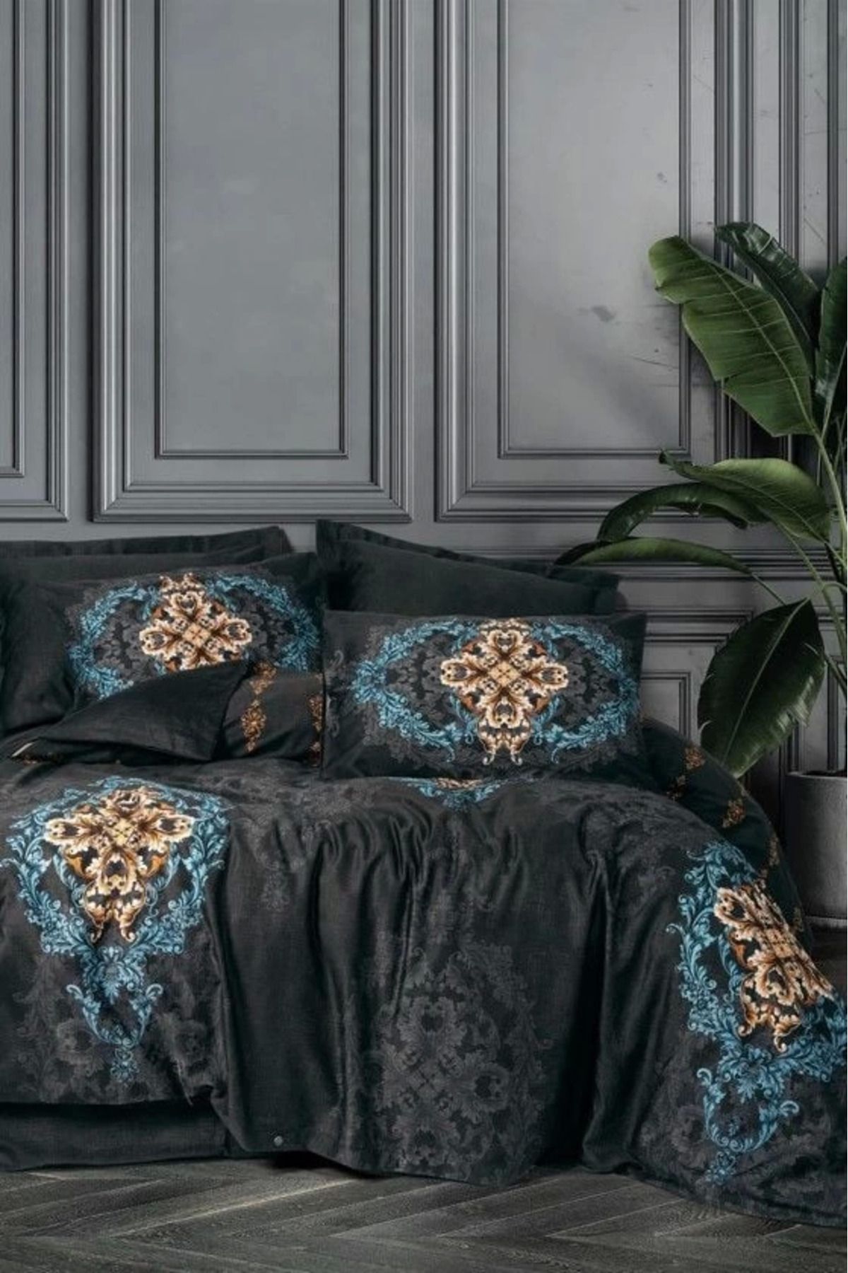 Vemora Cotton Box Palace Saten Çift Kişilik Nevresim Takımı Dorhan Siyah