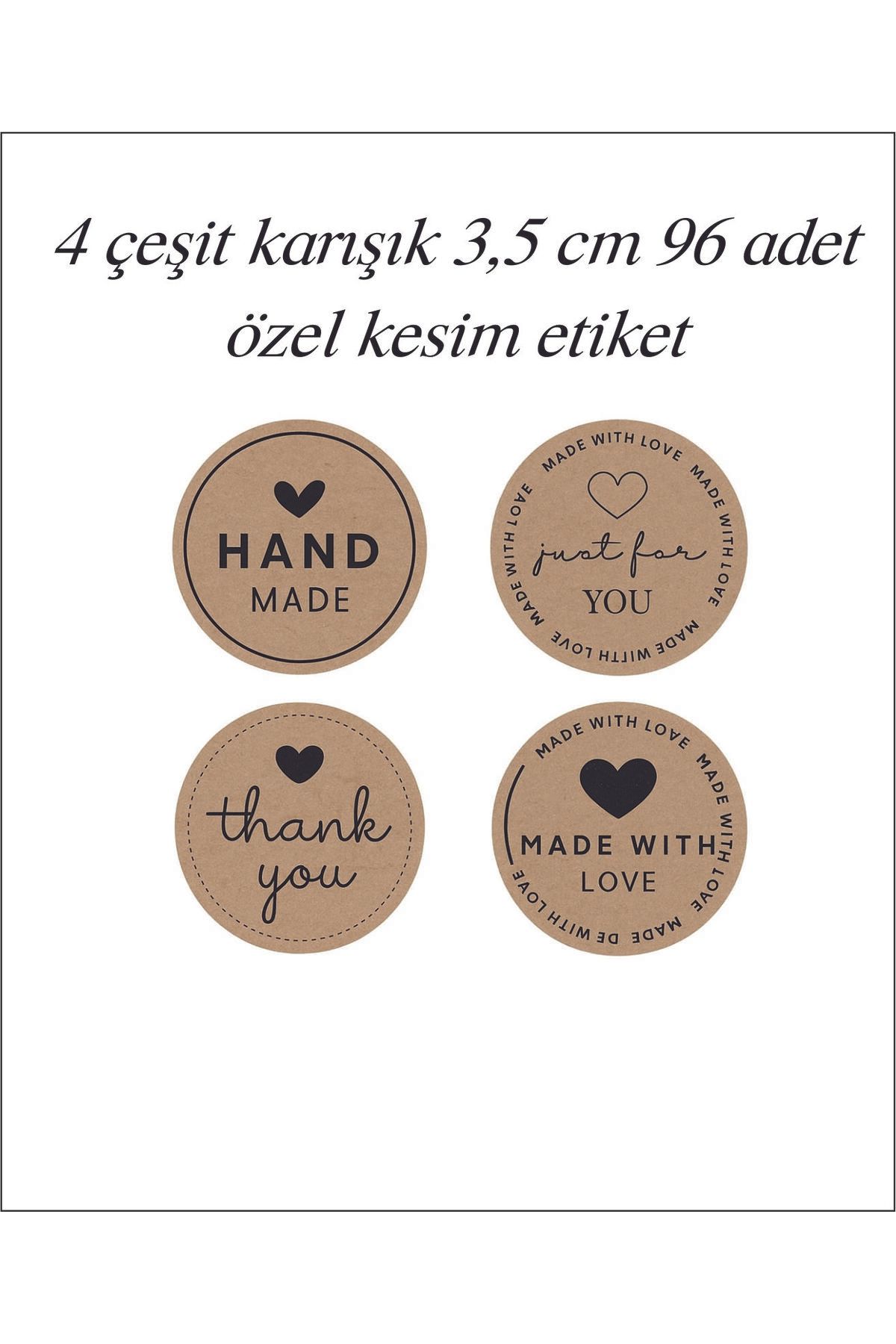 Tasarım Kraft Sticker Etiket 3,5 Cm 96 Adet Hand Made - Thank You