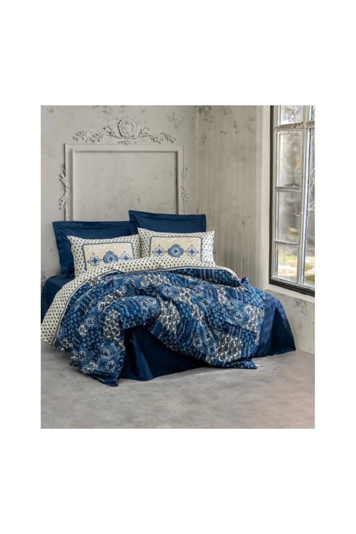 Vemora Cotton Box Çift Kişilik Saten Nevresim Takımı Stasya Lacivert